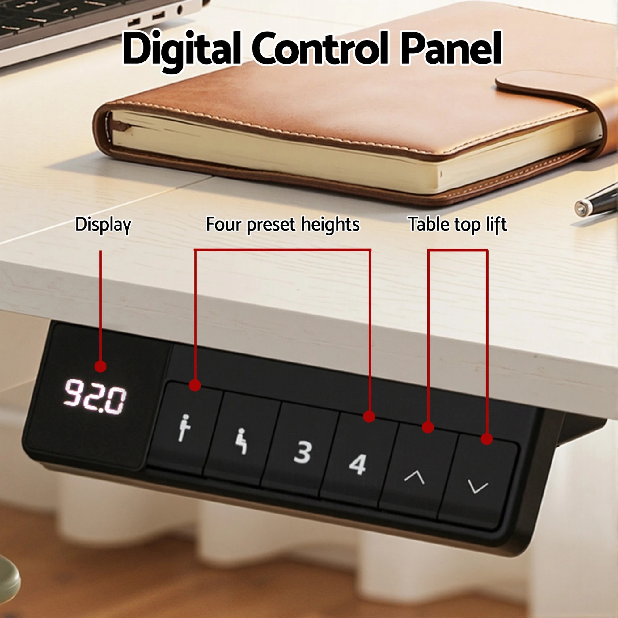 4 Artiss Electric Standing Desk 140cm Adjustable Height Motorised Home Office Desk Drawer - White, 4 of 8