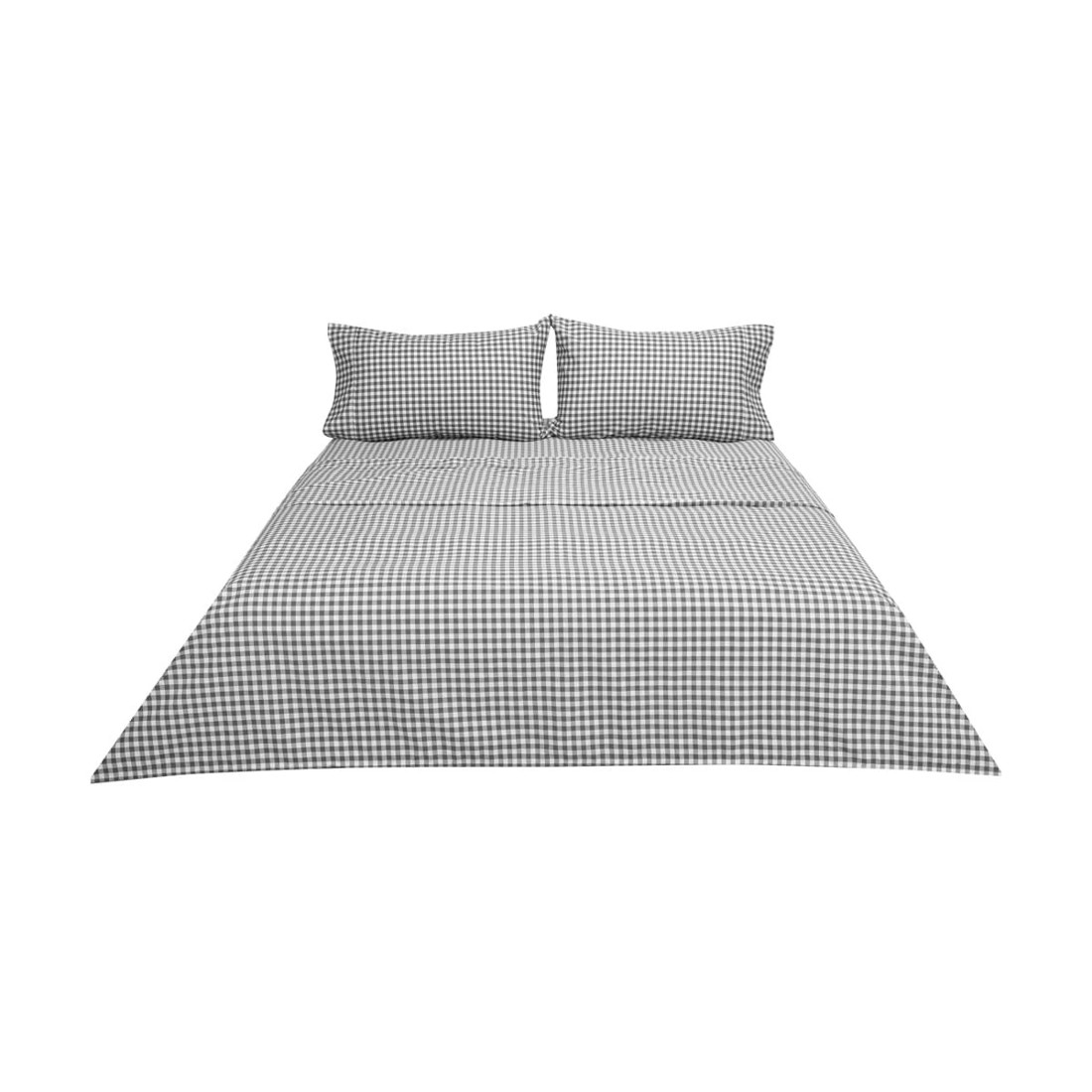 6 250 Thread Count Gingham Cotton Sheet Set - Double Bed, Grey, 6 of 7