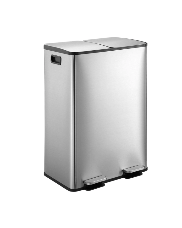 Maxkon 60L Rubbish Bin Dual Compartment Pedal Garbage Can Recycling Trash Waste Stainless Steel Trashcan Soft