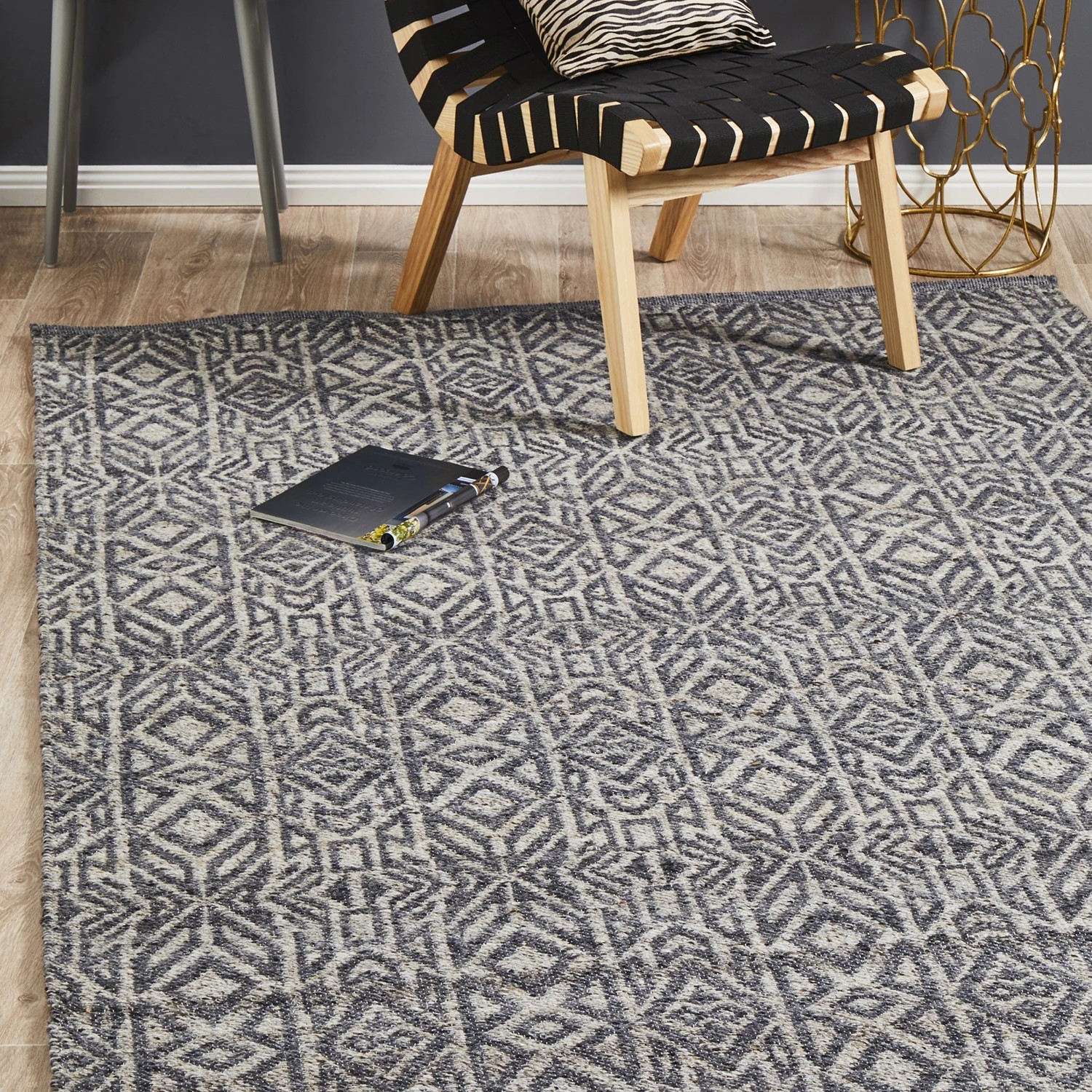 1 Common Ground Rugs Memento 150 320x230cm - Extra Large Handwoven Wool Floor Rug - Blue, 1 of 7