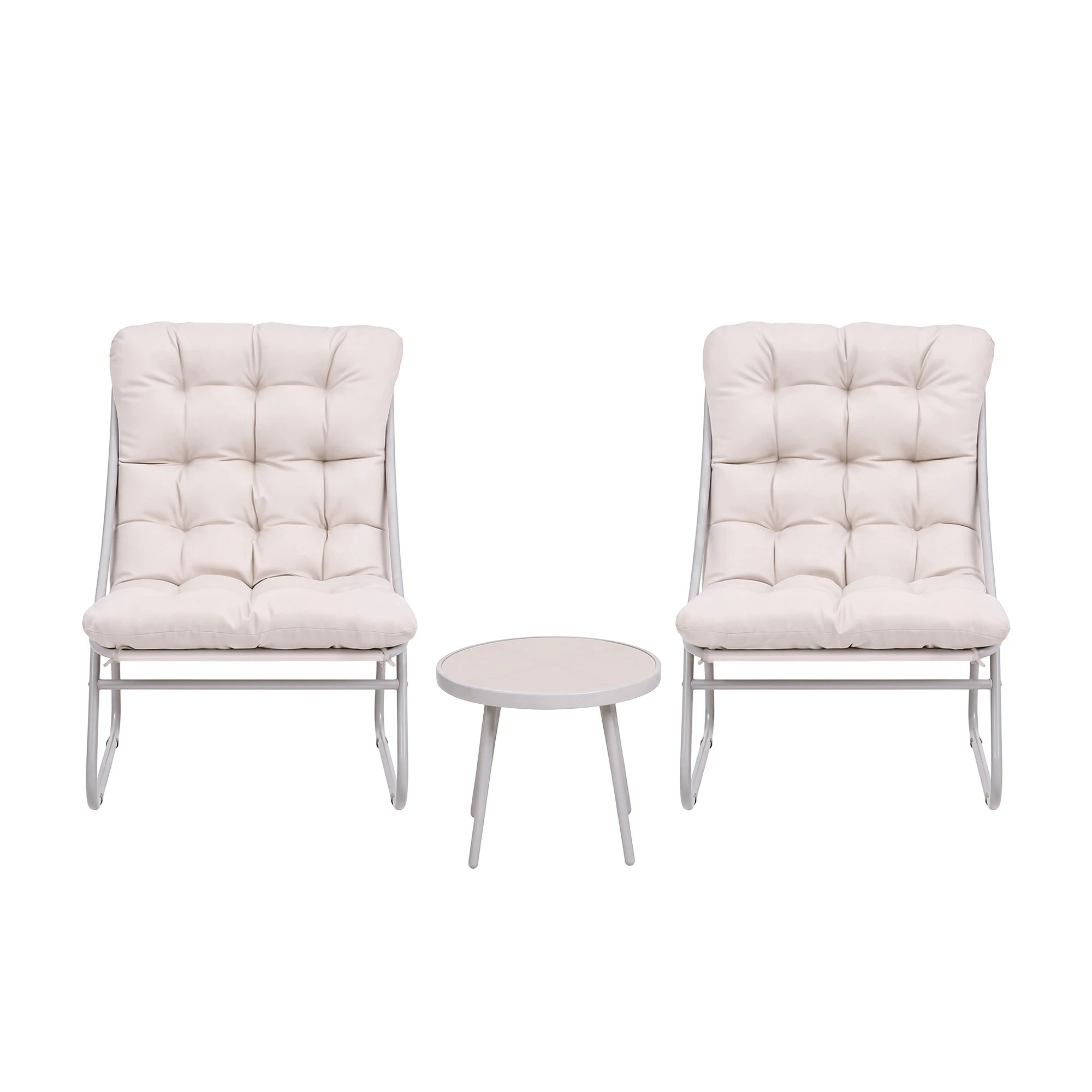2 Gardeon 3PC Outdoor Bistro Set Patio Furniture Table and Chairs Steel Dining Chair - Beige, 2 of 7