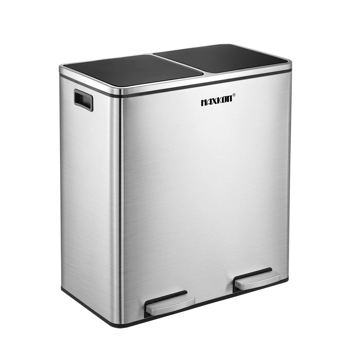 1 Maxkon 60L Rubbish Bin Dual Compartment Dustbin Pedal Recycling Trashcan Kitchen Waste Garbage Stainless Steel, 1 of 8