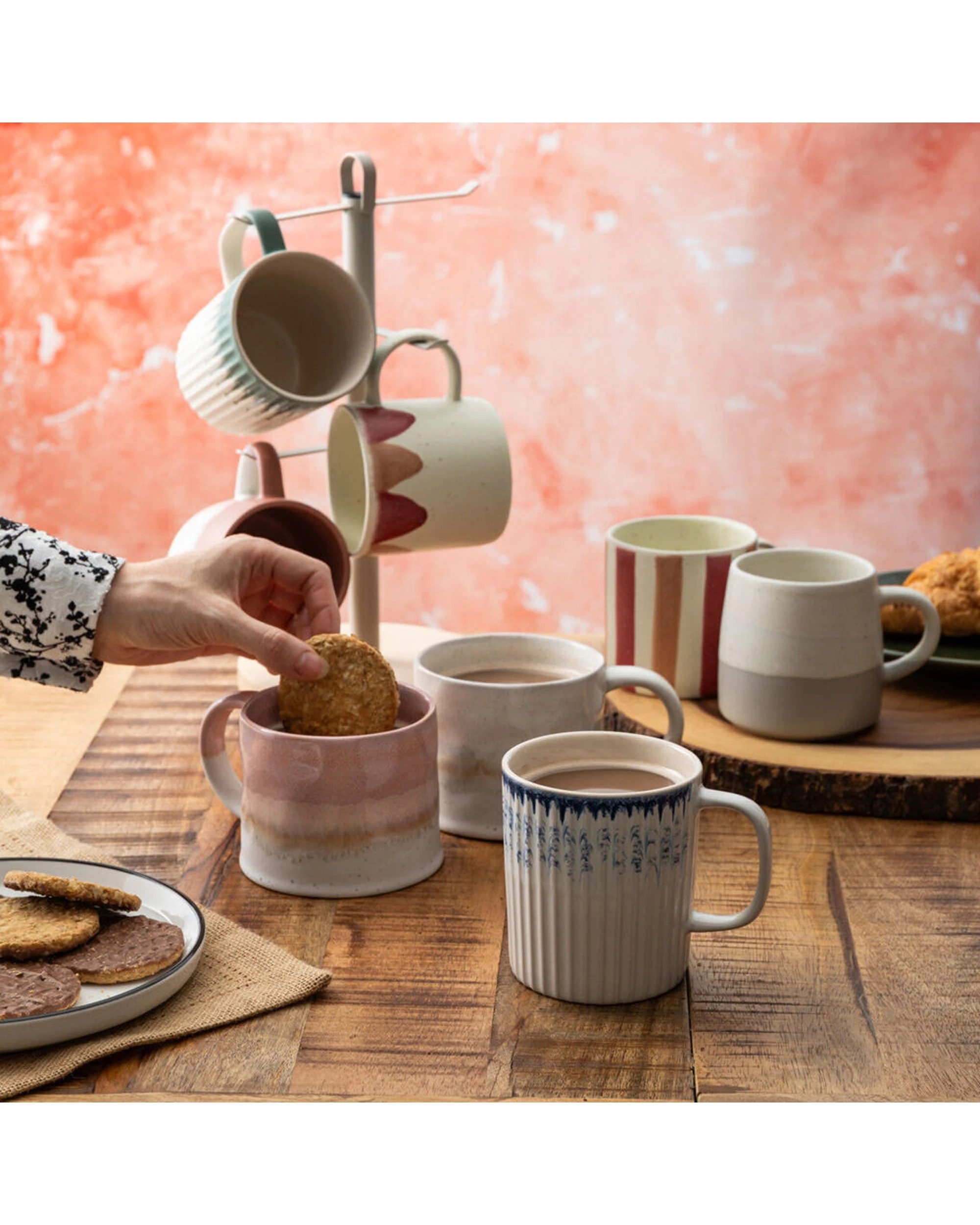 8 Mikasa 6PK Stoneware Coffee Mug Drinkware Scallop Print 380ml Microwave Dishwasher Safe - Multi, 8 of 8