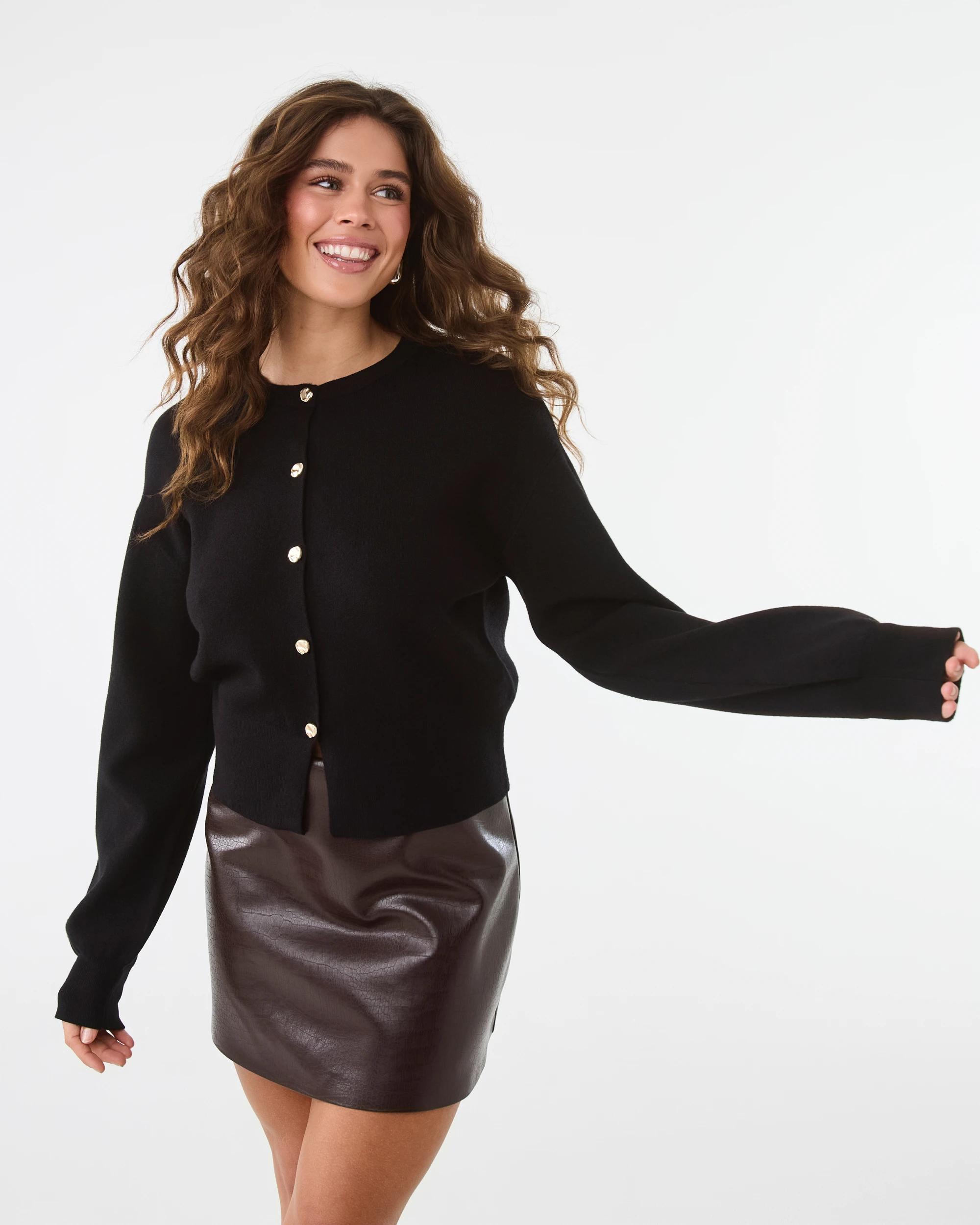 1 Compact Button Cardigan Black, 1 of 6