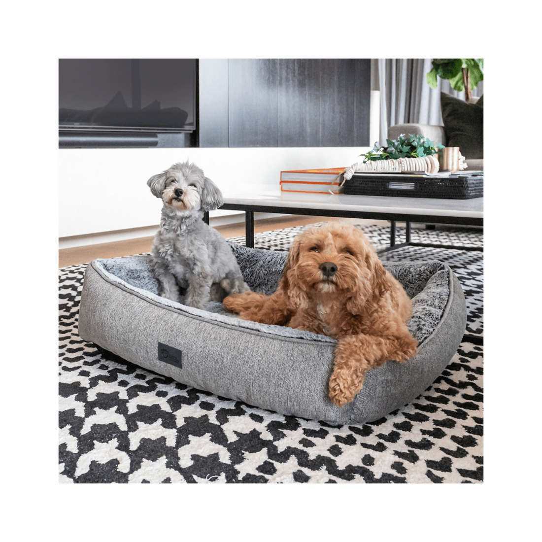5 Superior Pet Goods Ortho Dog Lounger Bed Plush Faux Fur Mini 67x44x23cm
 - Grey, 5 of 5