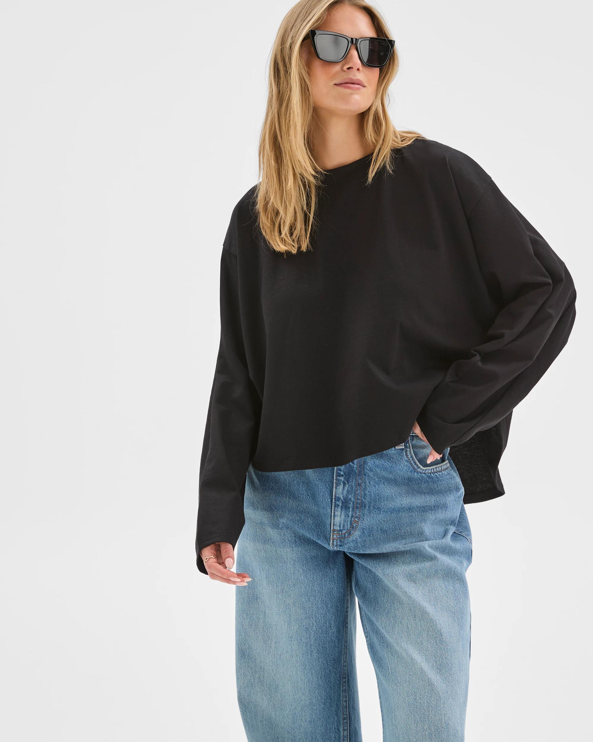 1 Lily Loves Australian Cotton Dolman Sleeve T-Shirt BLACK, 1 of 7