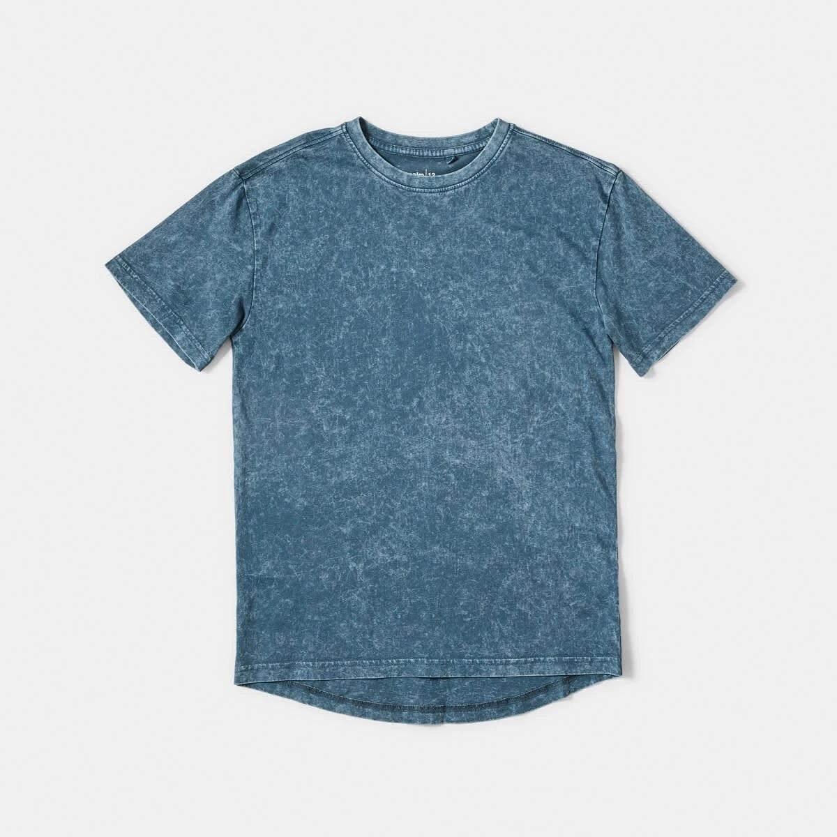 8 Curved Hem Acid Wash T-shirt Wash Blue, 8 of 9