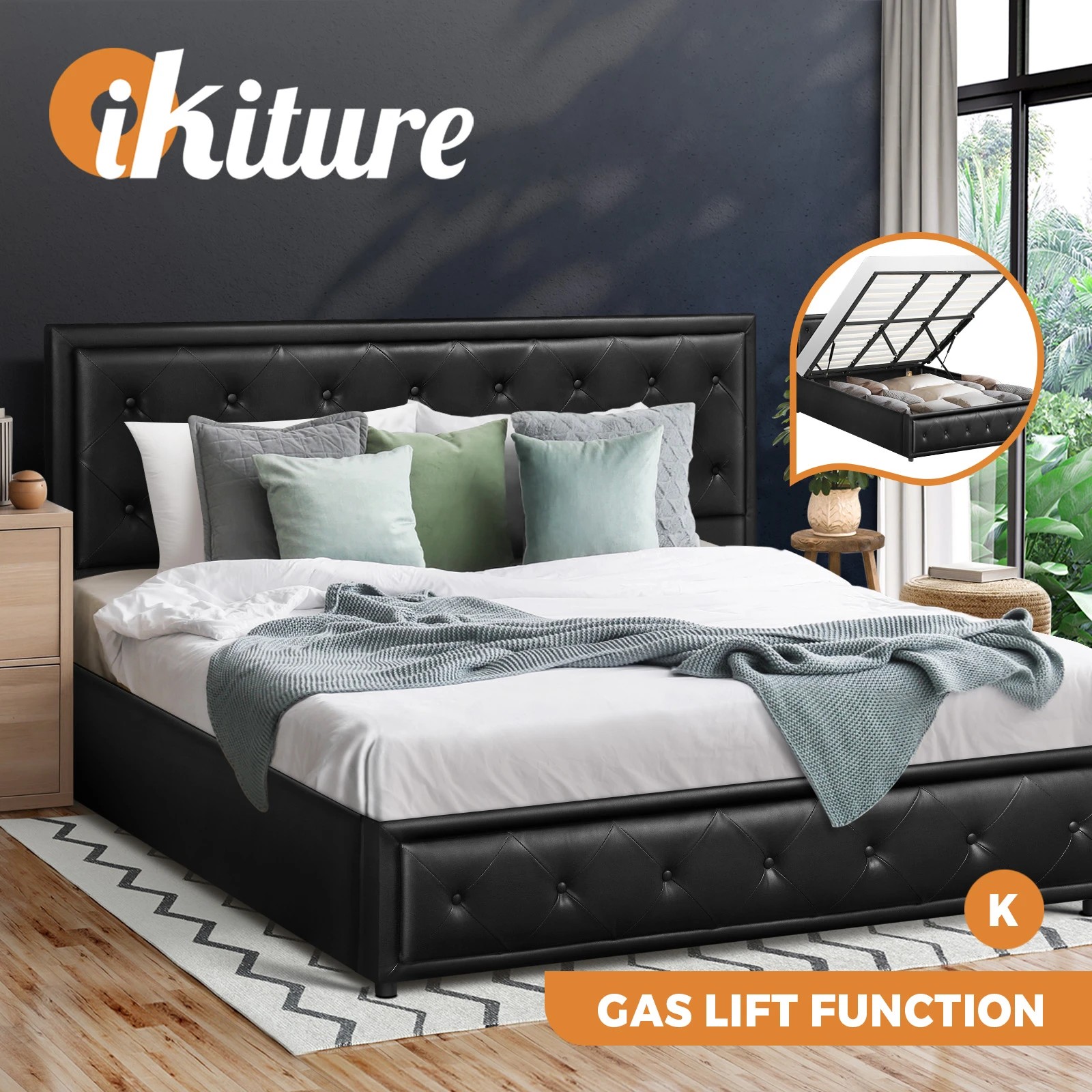 2 Oikiture King Bed Frame Gas Lift Base With Storage Enzo
 - Black, 2 of 10