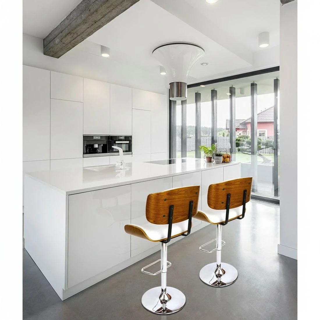 4 Artiss 2x Bar Stools Gas Lift Leather - White, 4 of 5