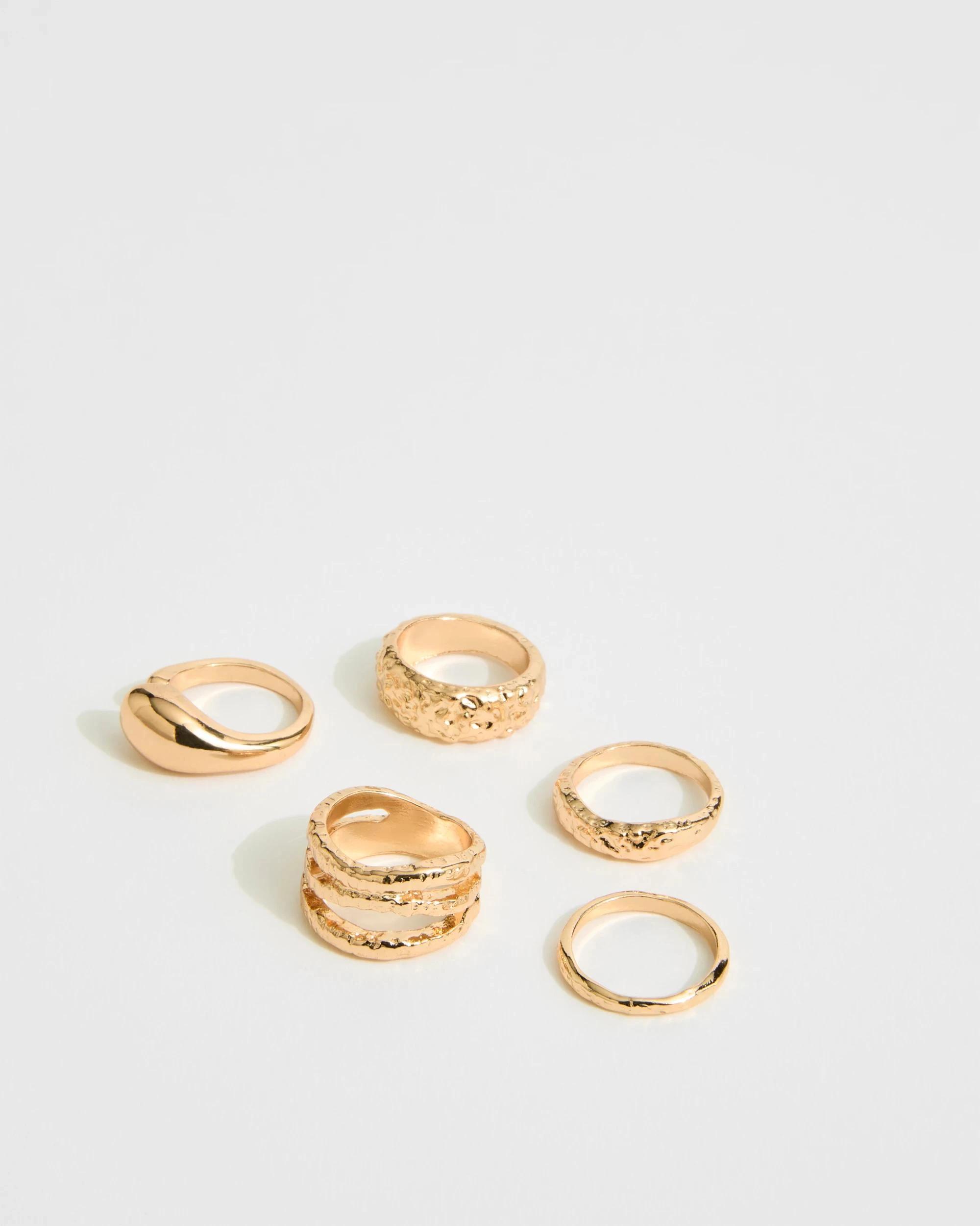 1 Target Woman 5 Pack Textured Ring Set GOLD LOOK, 1 of 1