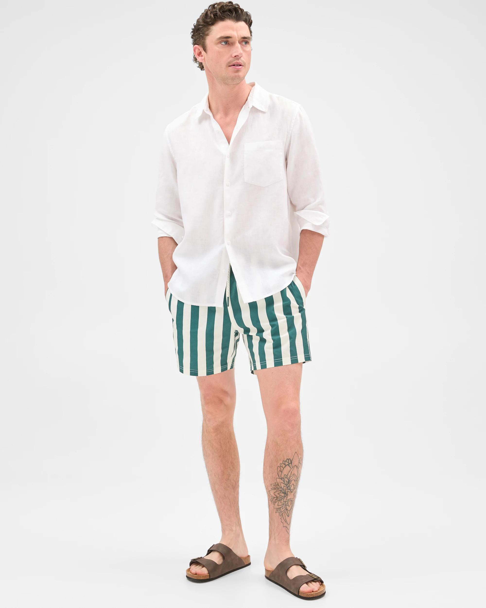 1 Target Man Seersucker Swim Volley Shorts GREEN STRIPE, 1 of 9