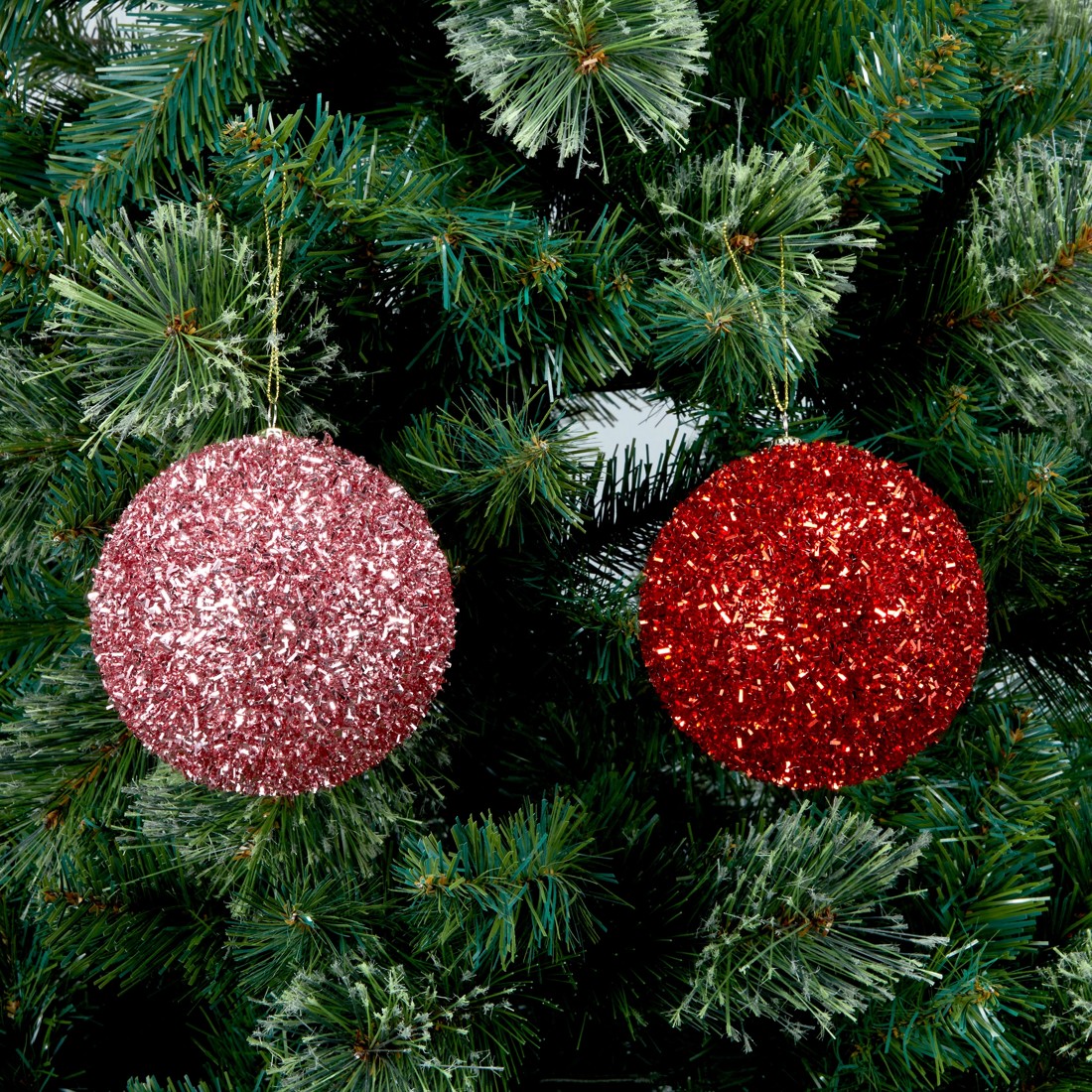 5 9 Pack 10cm Pink Candy Tinsel Baubles, 5 of 5