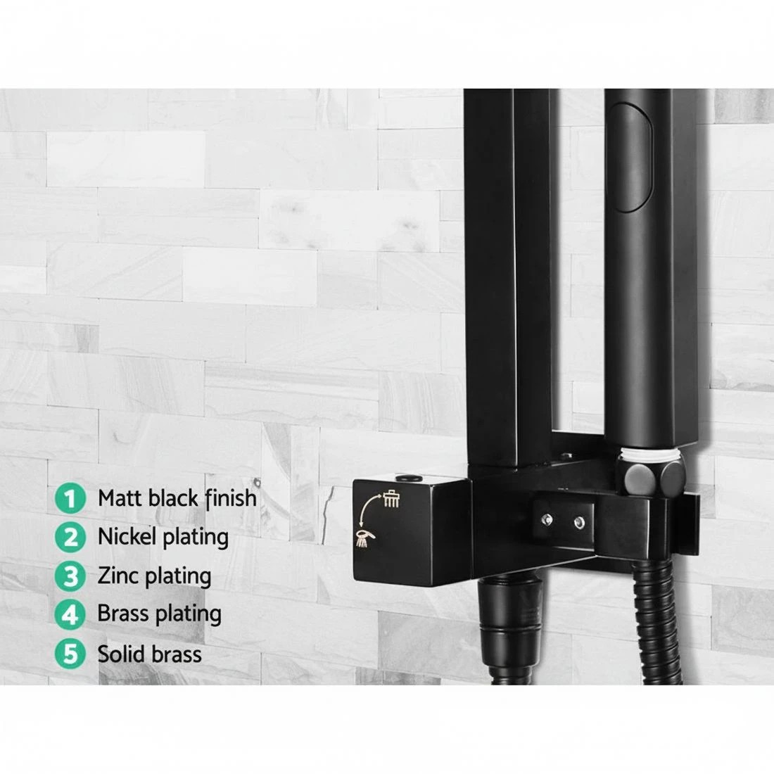 3 Cefito 8'' Rain Shower Head Set Handheld Square High Pressure Mixer Tap - Black, 3 of 5