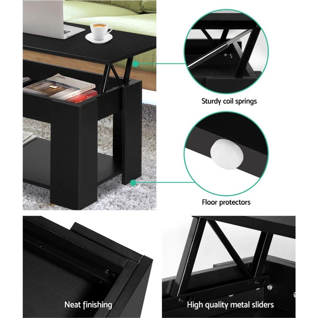 7 Artiss Coffee Table Lift-top Coffee Table - Black, 7 of 8