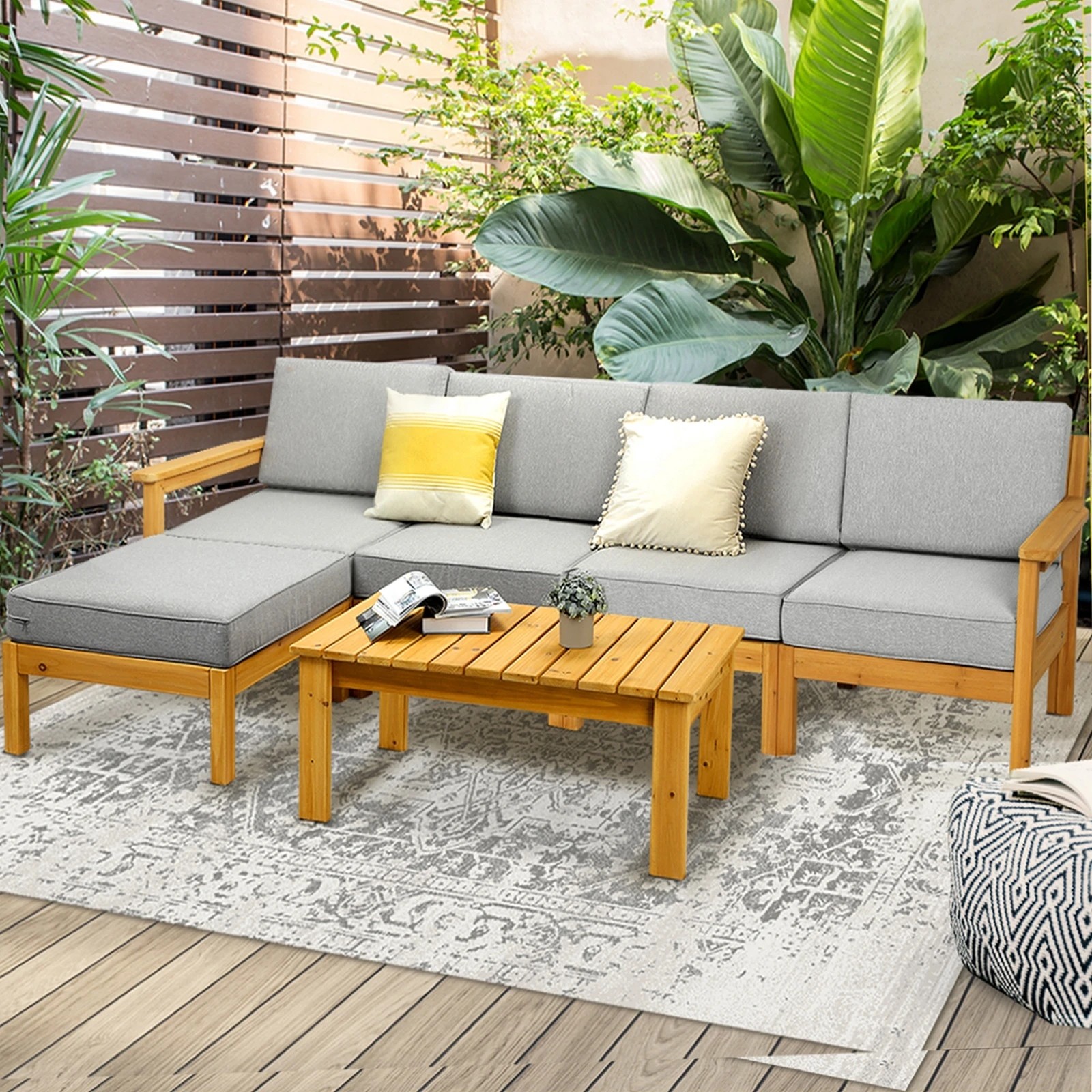 4 Livsip 6 Piece Outdoor Lounge Wooden Sofa Set - Multi, 4 of 7