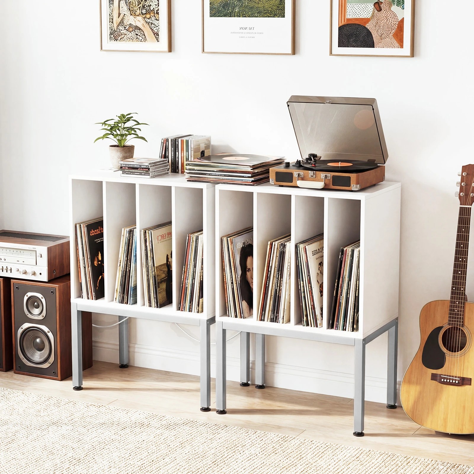 3 Costway Record Player Stand Turntable Stand Vinyl Storage Table - White, 3 of 4