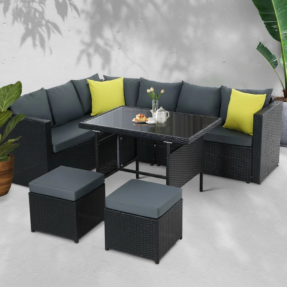 6 Gardeon Outdoor Dining Set Aluminum Table Chairs Wicker Setting - Black, 6 of 6