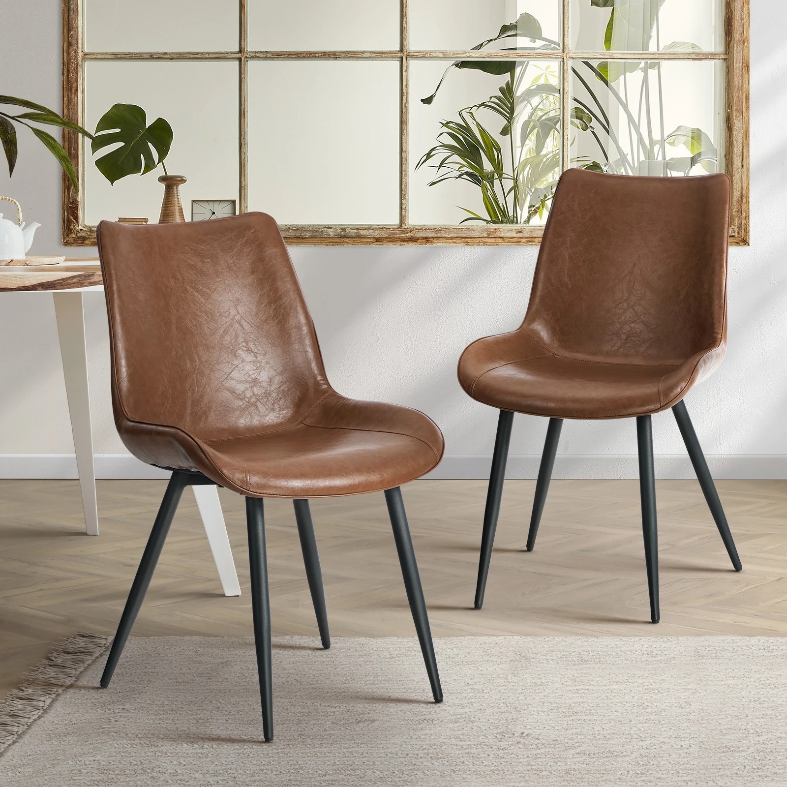 3 Oikiture 2x Dining Chairs Kitchen Accent Chairs Upholstered PU Leather - Brown, 3 of 10