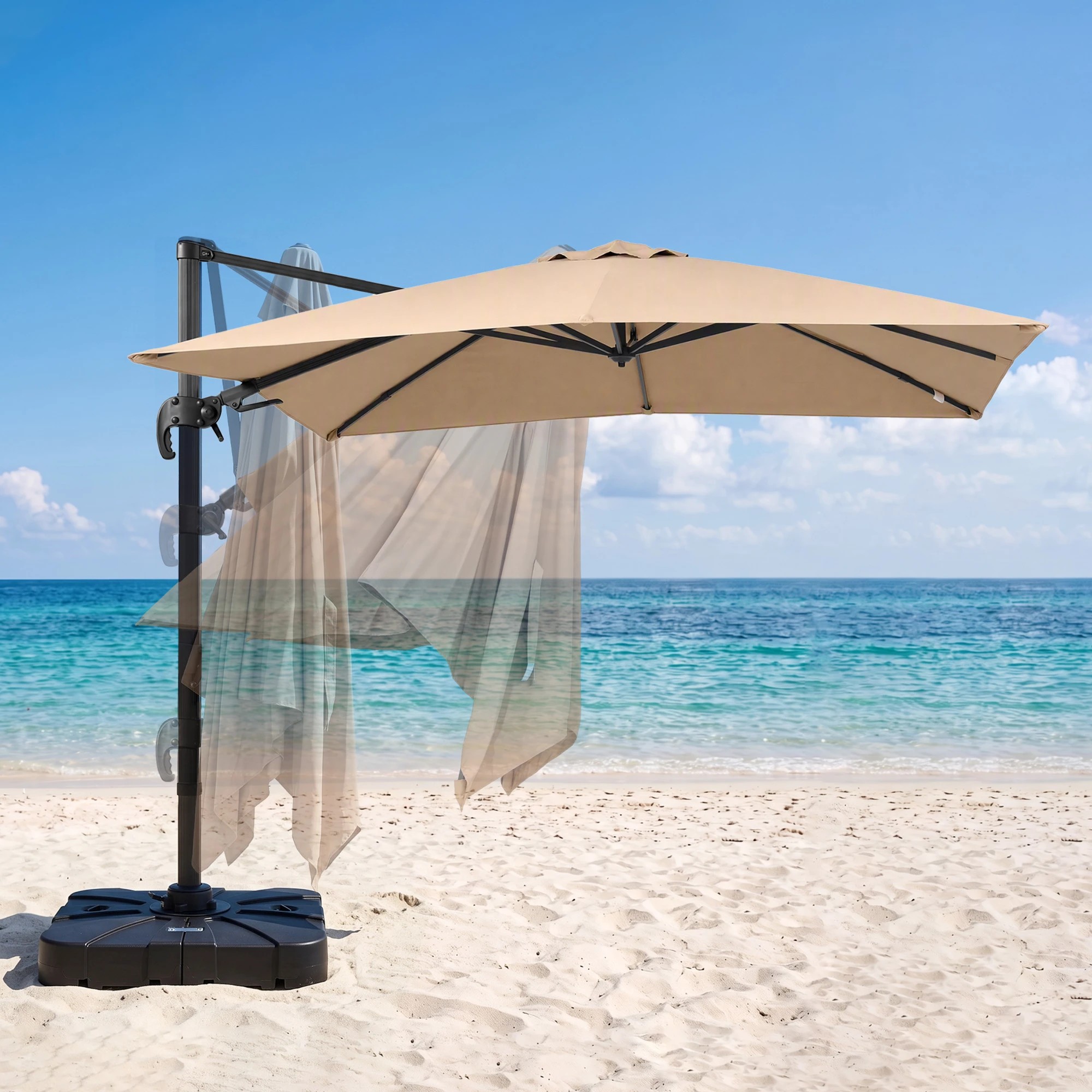 6 Instahut Outdoor Umbrella 3m Left-right Tilting Cantilever Patio Parasol - Beige, 6 of 8