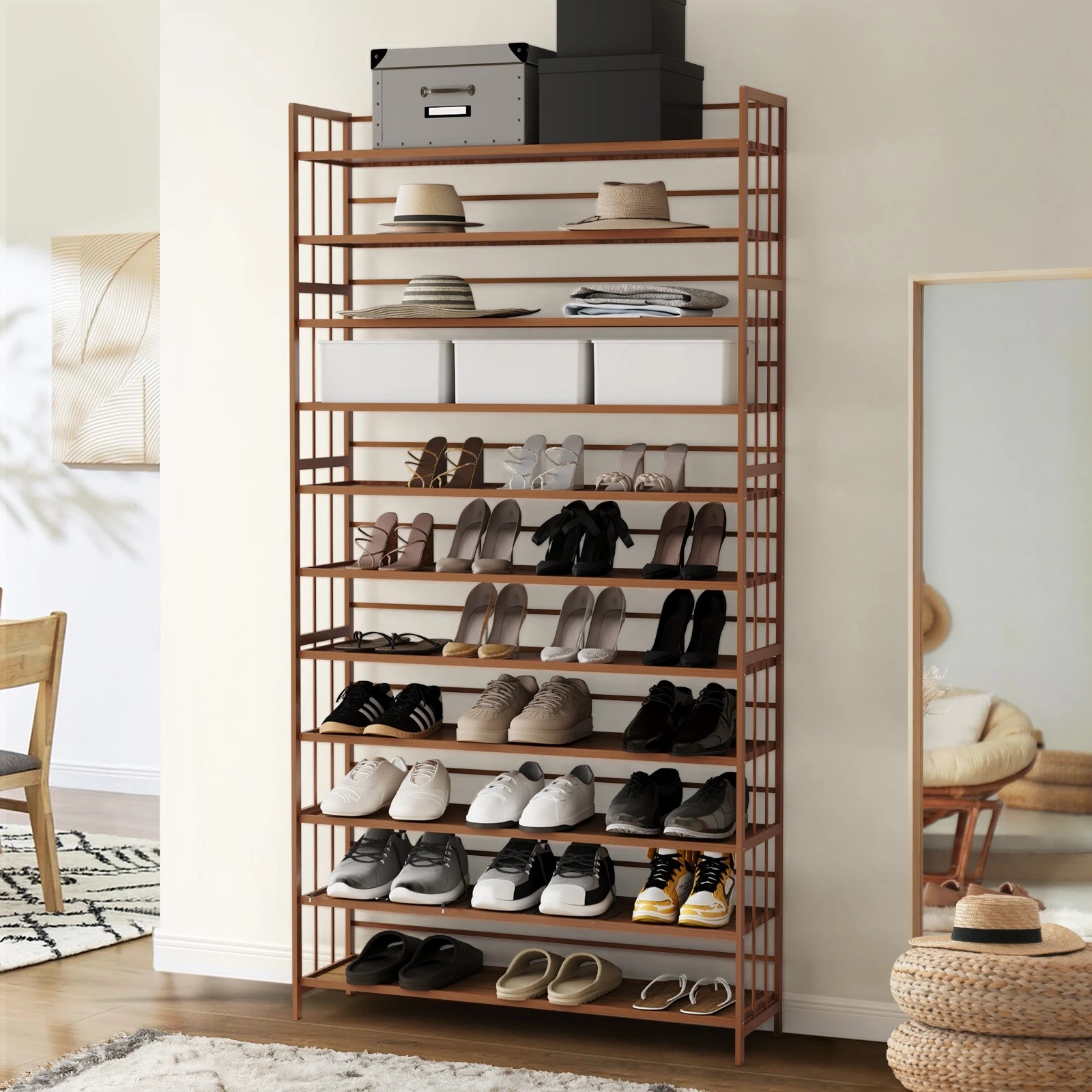 2 Oikiture Shoe Rack Storage Organizer Bamboo Stand 11 Shelves
 - Brown, 2 of 9