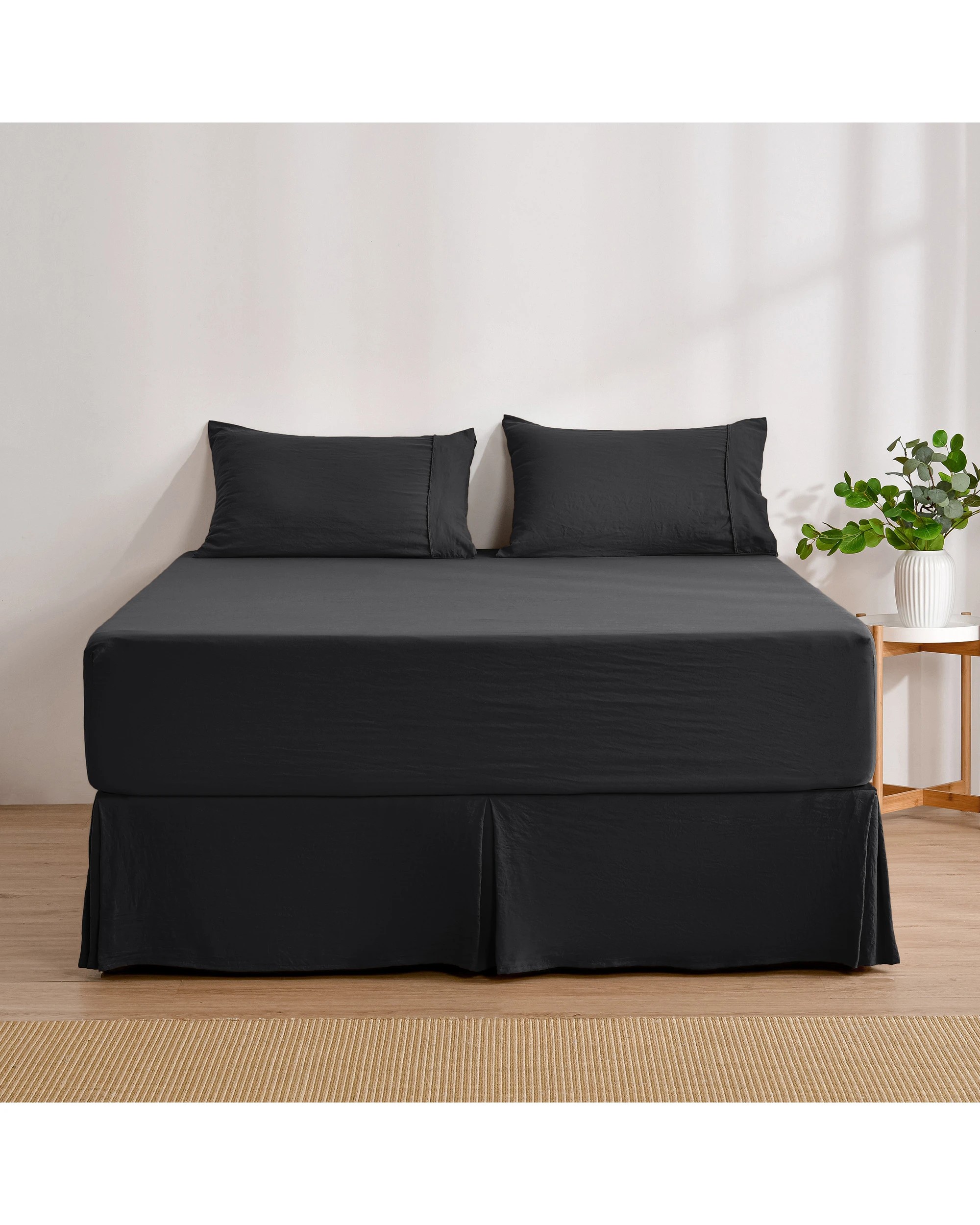 2 Dreamaker Superfine Washed Microfibre Pleated Valance - Queen Bed - Black, 2 of 9