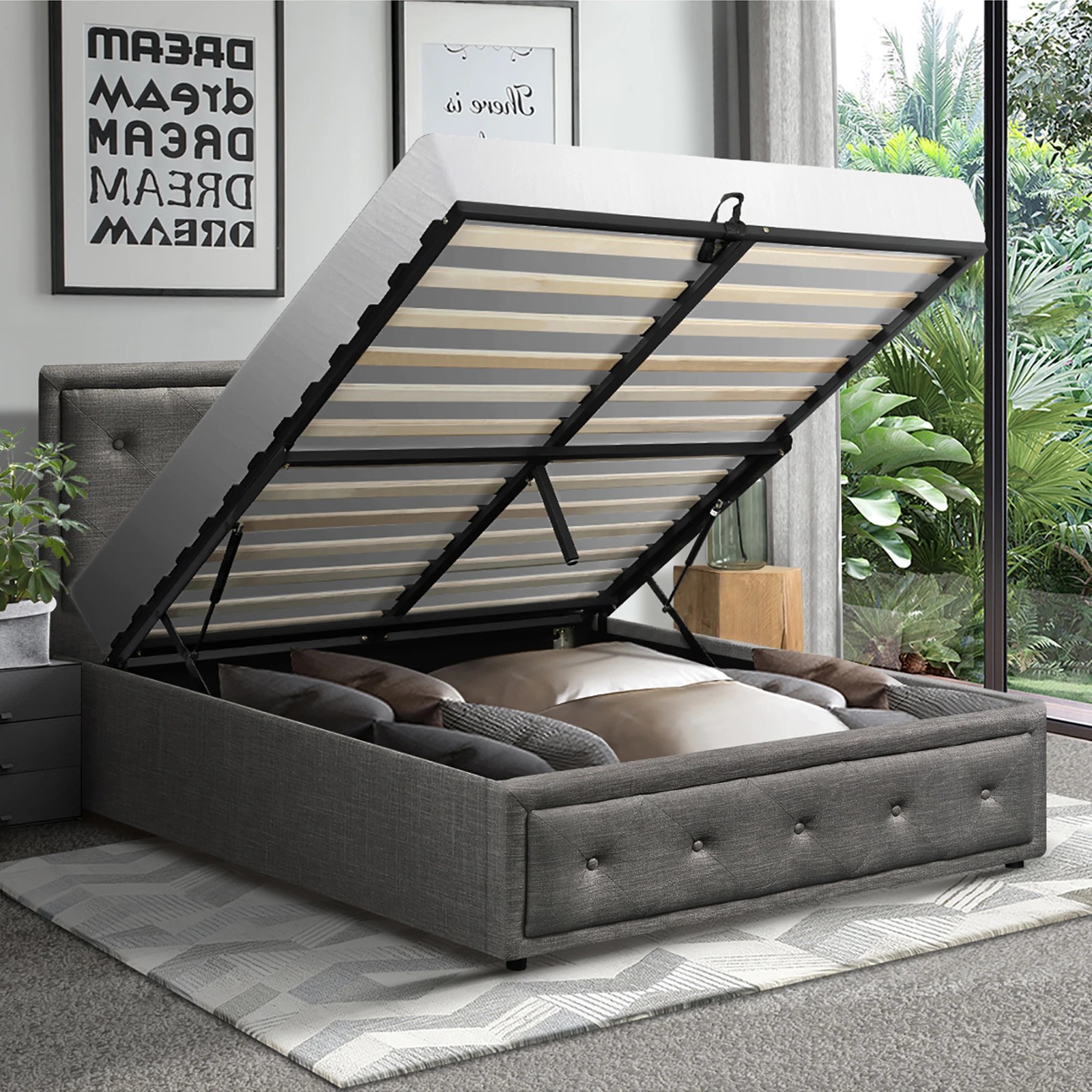 3 Oikiture King Single Bed Frame Gas Lift Base With Storage Enzo
 - Grey, 3 of 10