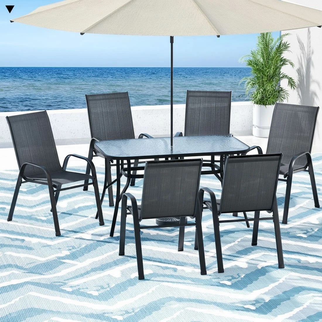 5 Gardeon 7PC Outdoor Dining Set Table and Chairs - Black, 5 of 7