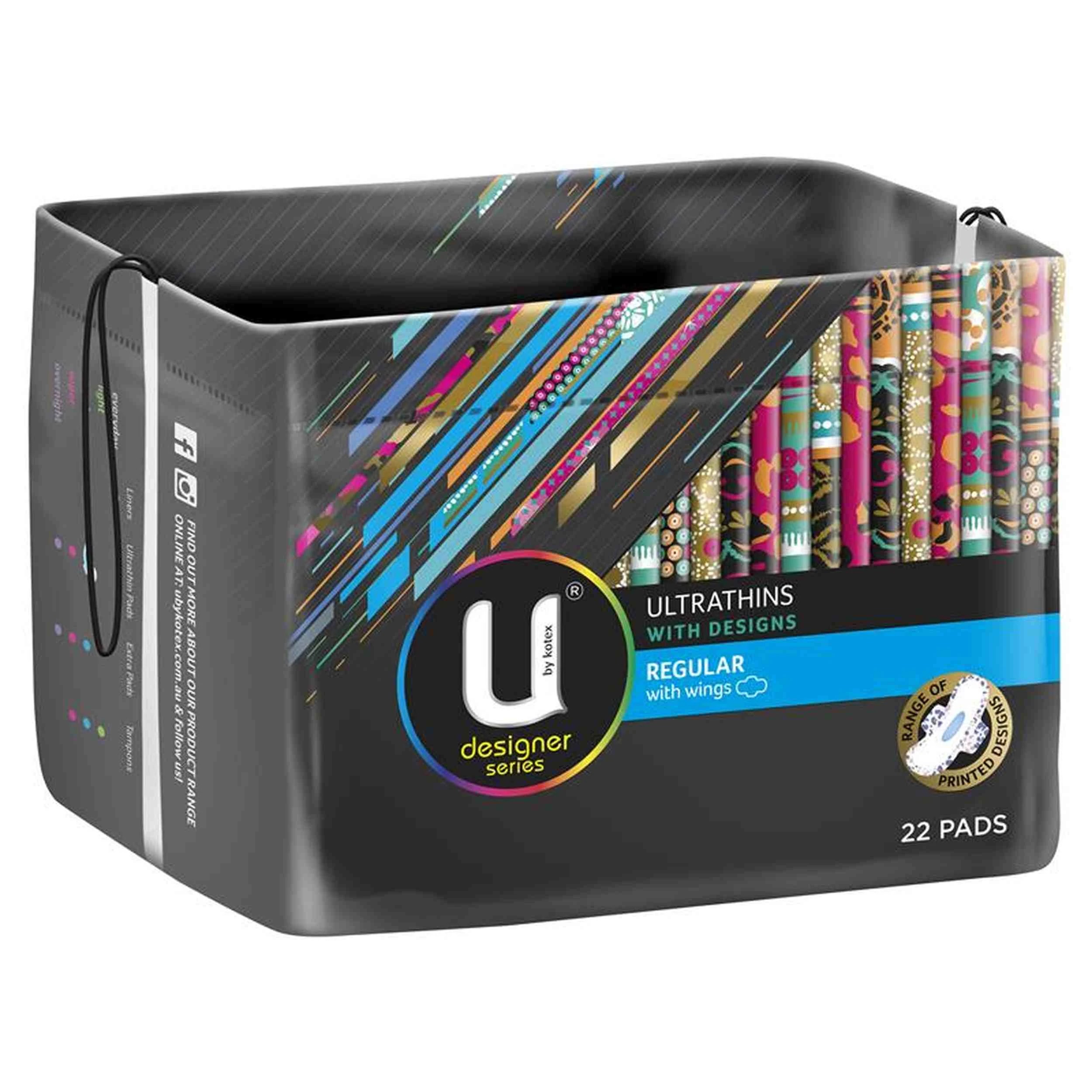 3 U By Kotex Designer Series Regular Wing Ultrathin Pads 22 Pack, 3 of 4