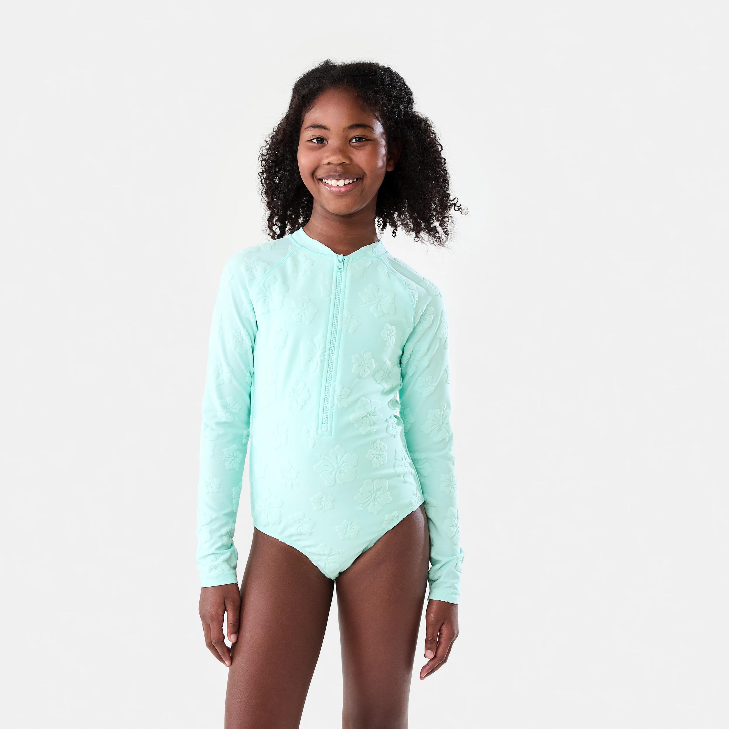 1 Long Sleeve One Piece With Contrast Bind Swimsuit BLUE HIBISCUS, 1 of 8