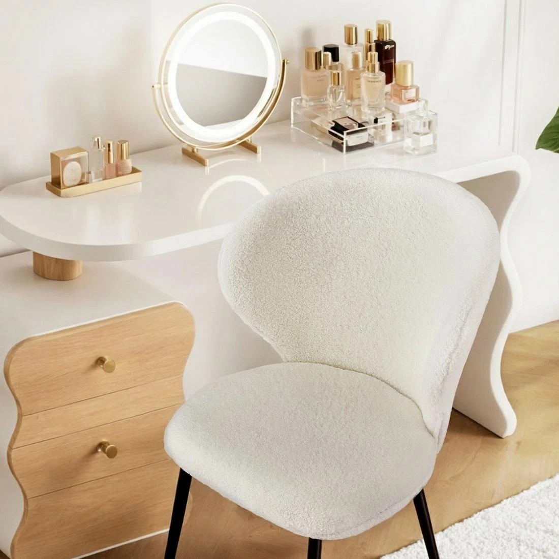 5 Artiss 2x Dining Chairs Sherpa Boucle Wing Back - White, 5 of 6