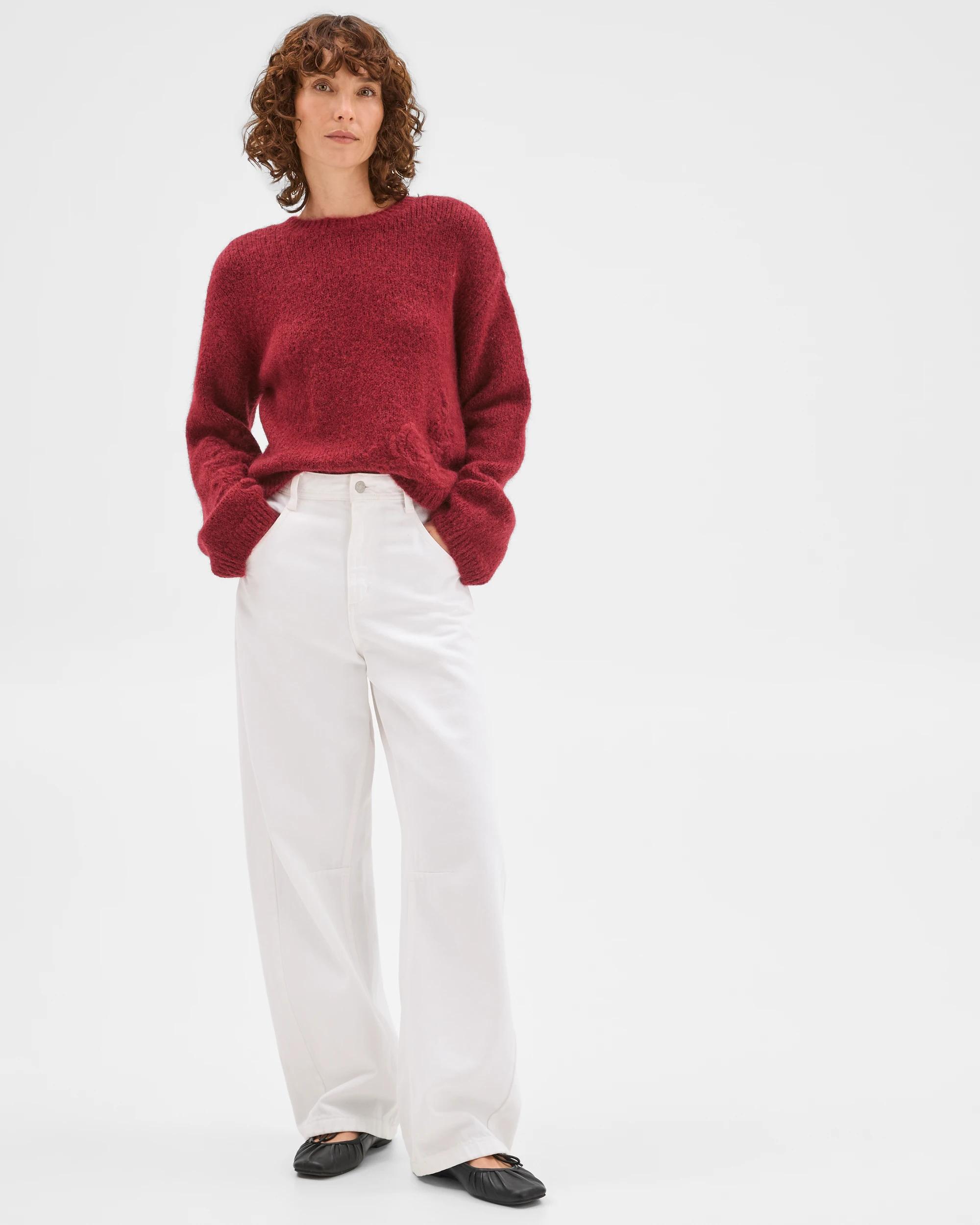 3 Target Woman Long Sleeve Boxy Fit Crop Length Embroidered Jumper BRICK RED, 3 of 7