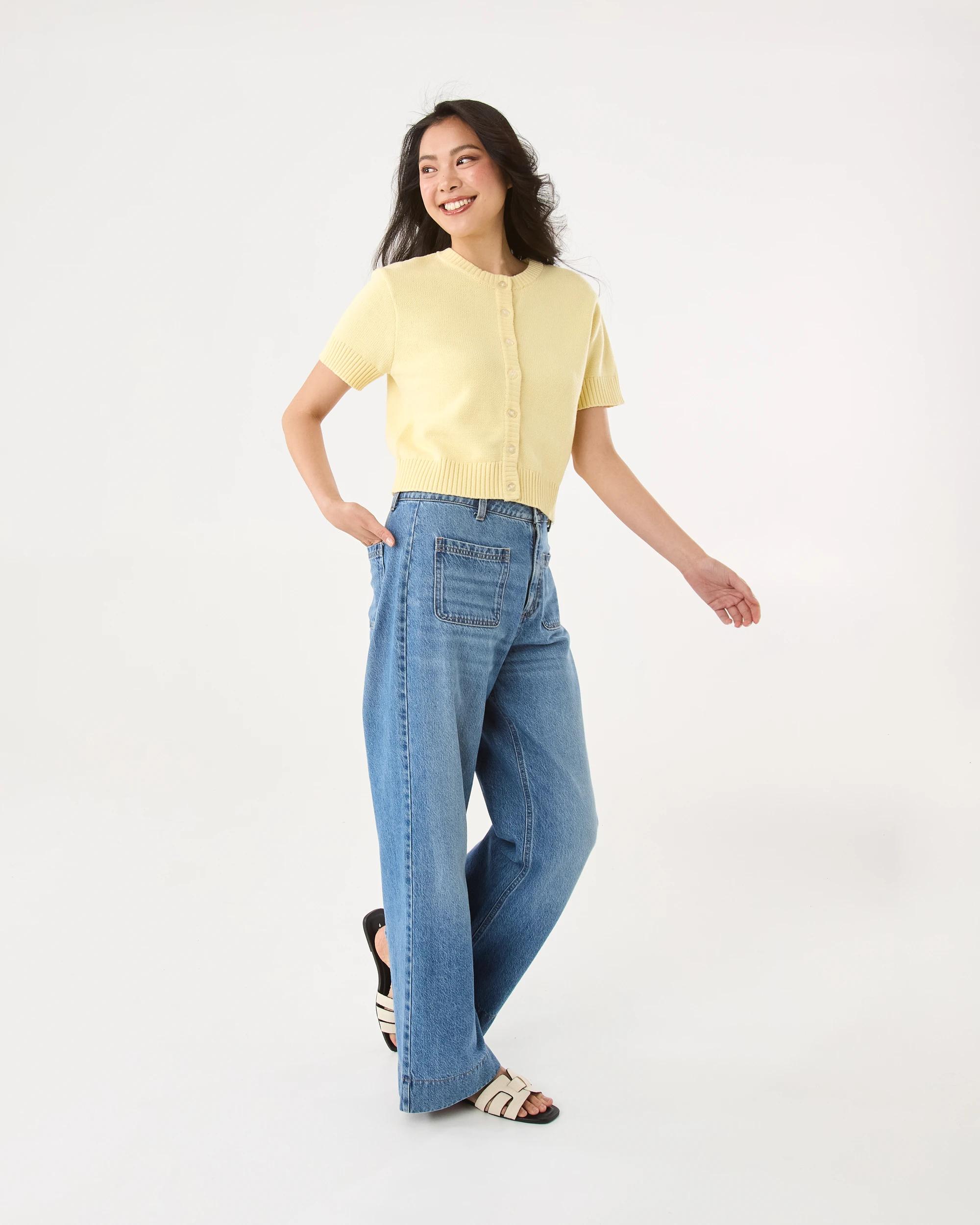 3 Short Sleeve Button Up Cardigan Fln Yellow, 3 of 8