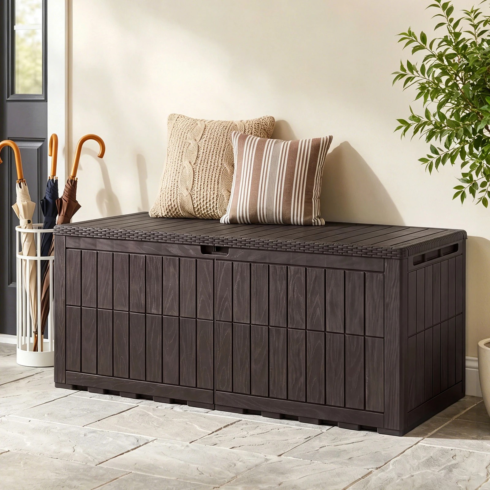 4 Costway 680L Outdoor Deck Box Patio Bench All-Weather Storage Bin w/Handles - Brown, 4 of 6