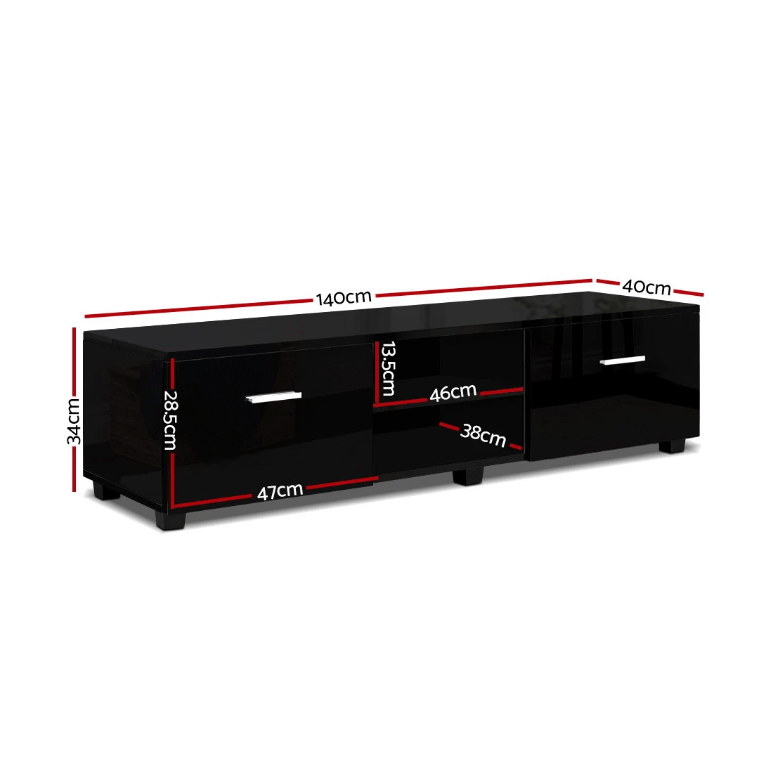 3 Artiss Entertainment Unit TV Cabinet 140cm Jim - Black, 3 of 9