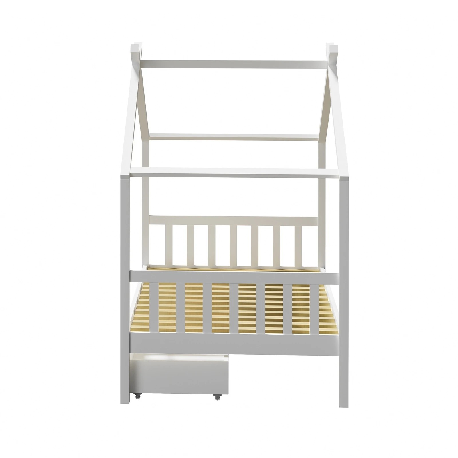 2 Oikiture Bed Frame Wooden Single Size Timber House Frame Storage Drawers
 - White, 2 of 10