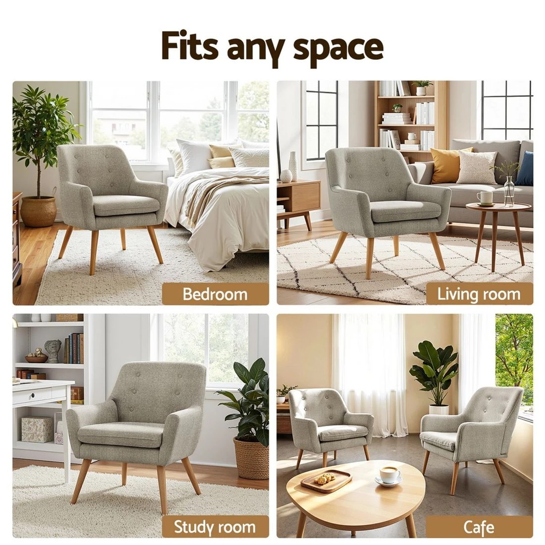 5 Artiss 2X Armchair Lounge Chair Accent Tub Chair  ANNE - Natural, 5 of 5