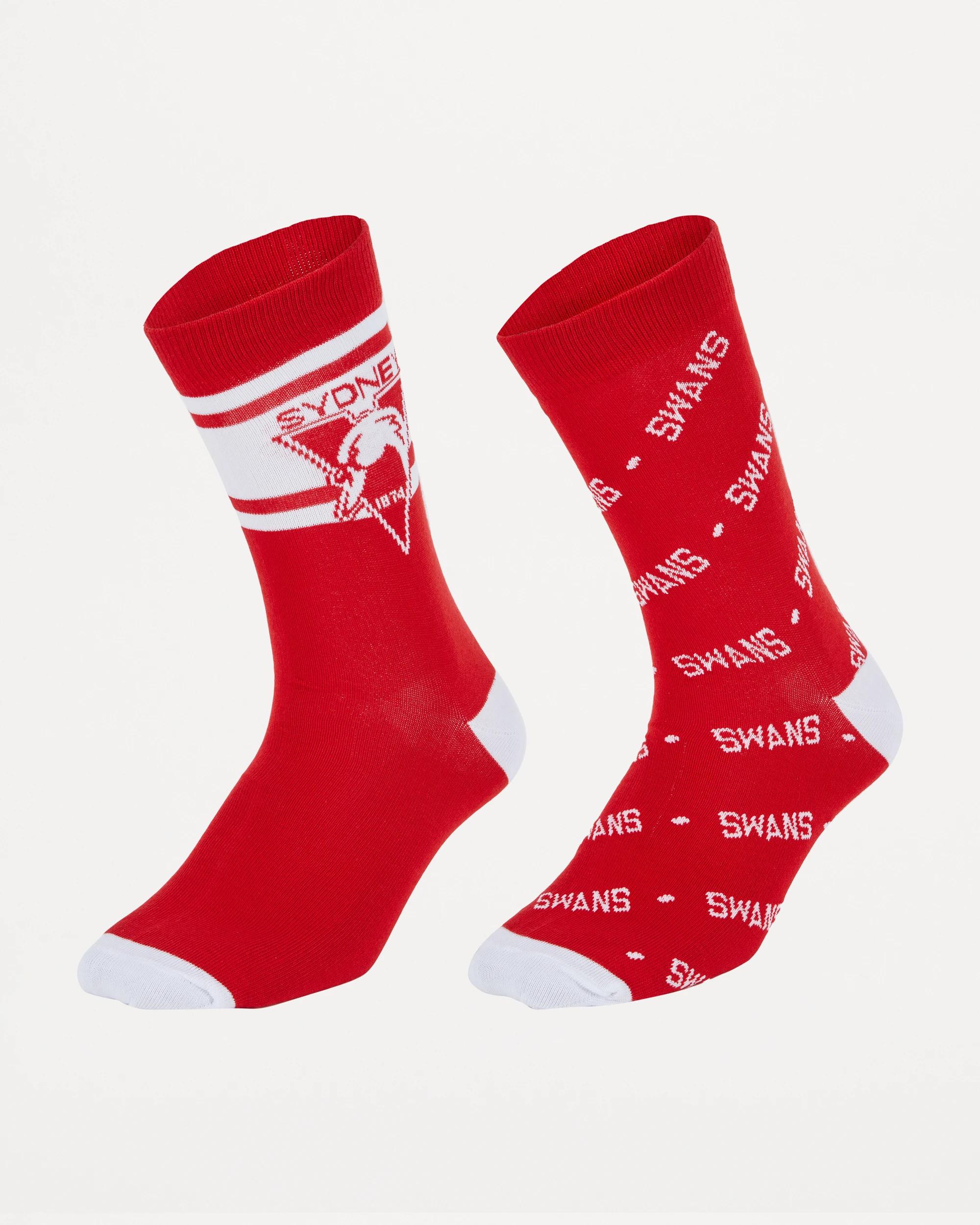 1 2 Pack Official AFL Adult Sock Set SWANS, 1 of 3
