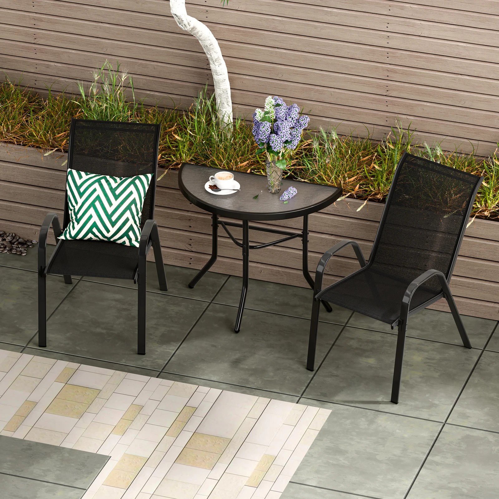 3 Alfordson Outdoor Furniture Patio Side Coffee Table Garden Glass Metal - Black, 3 of 10