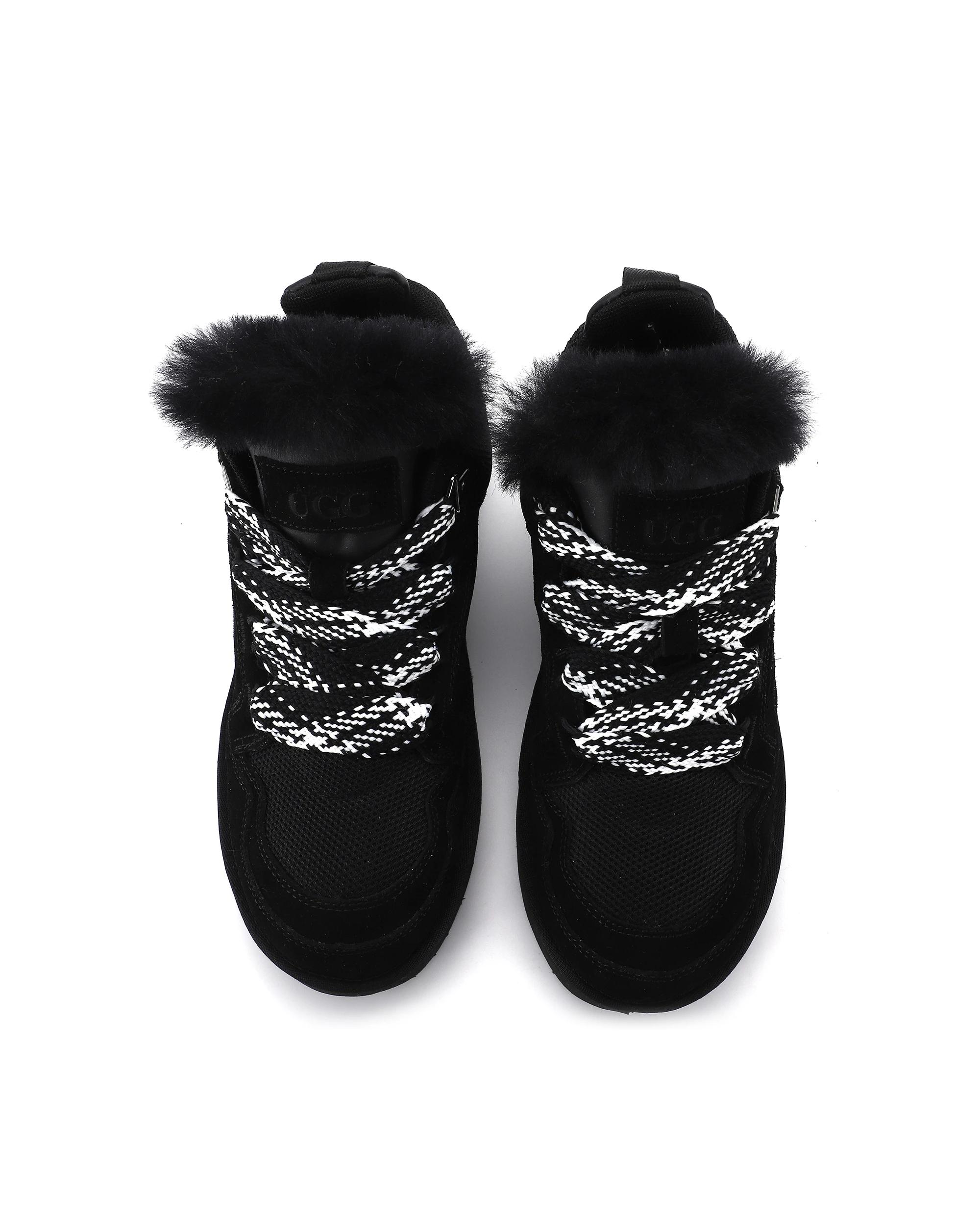 4 AUS WOOLI Urban Chic Sheepskin Wool Lace-Up UGG Sneakers BLACK, 4 of 6
