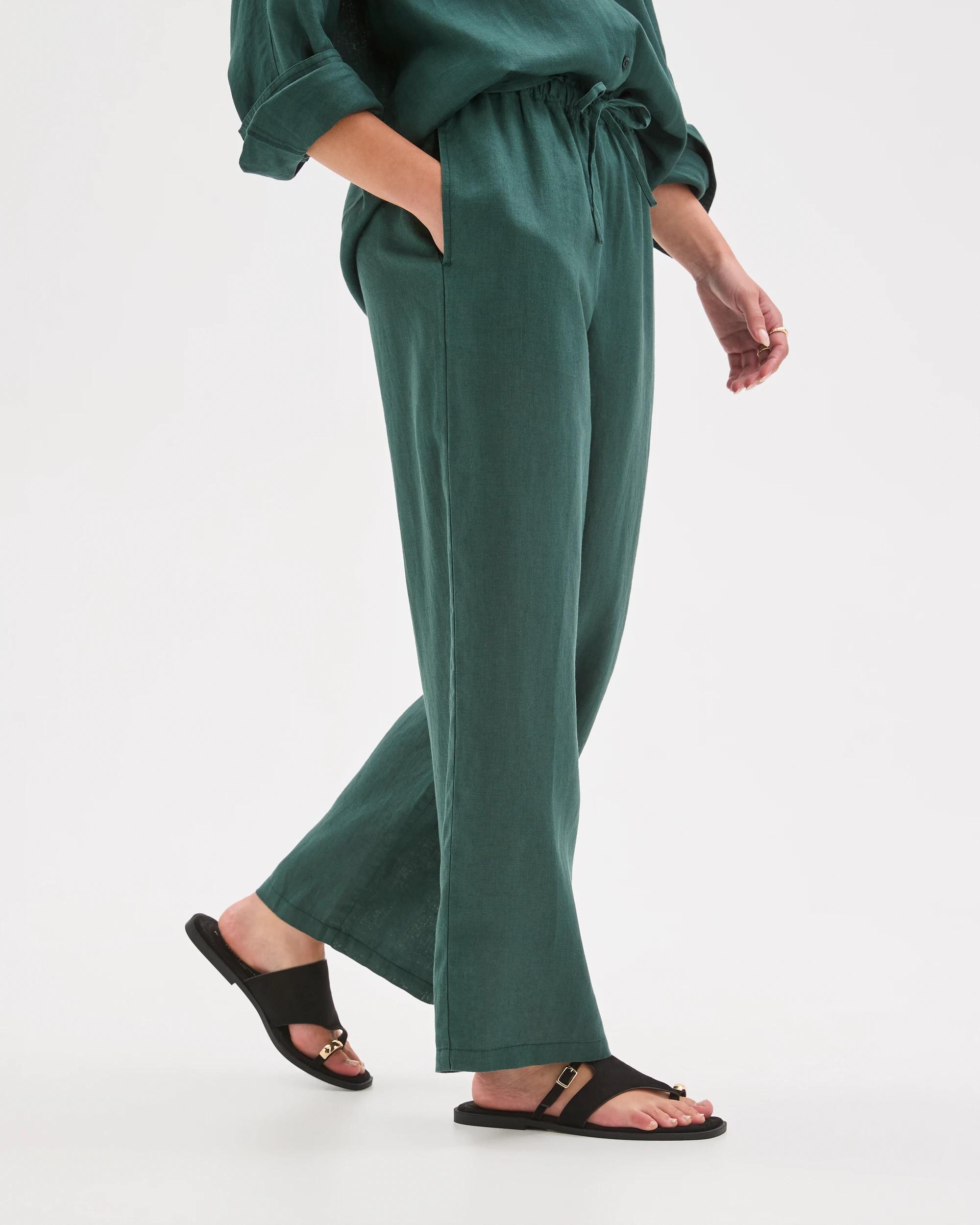 5 Target Petites Petites European Linen Straight Leg Pants DEEP GREEN, 5 of 7