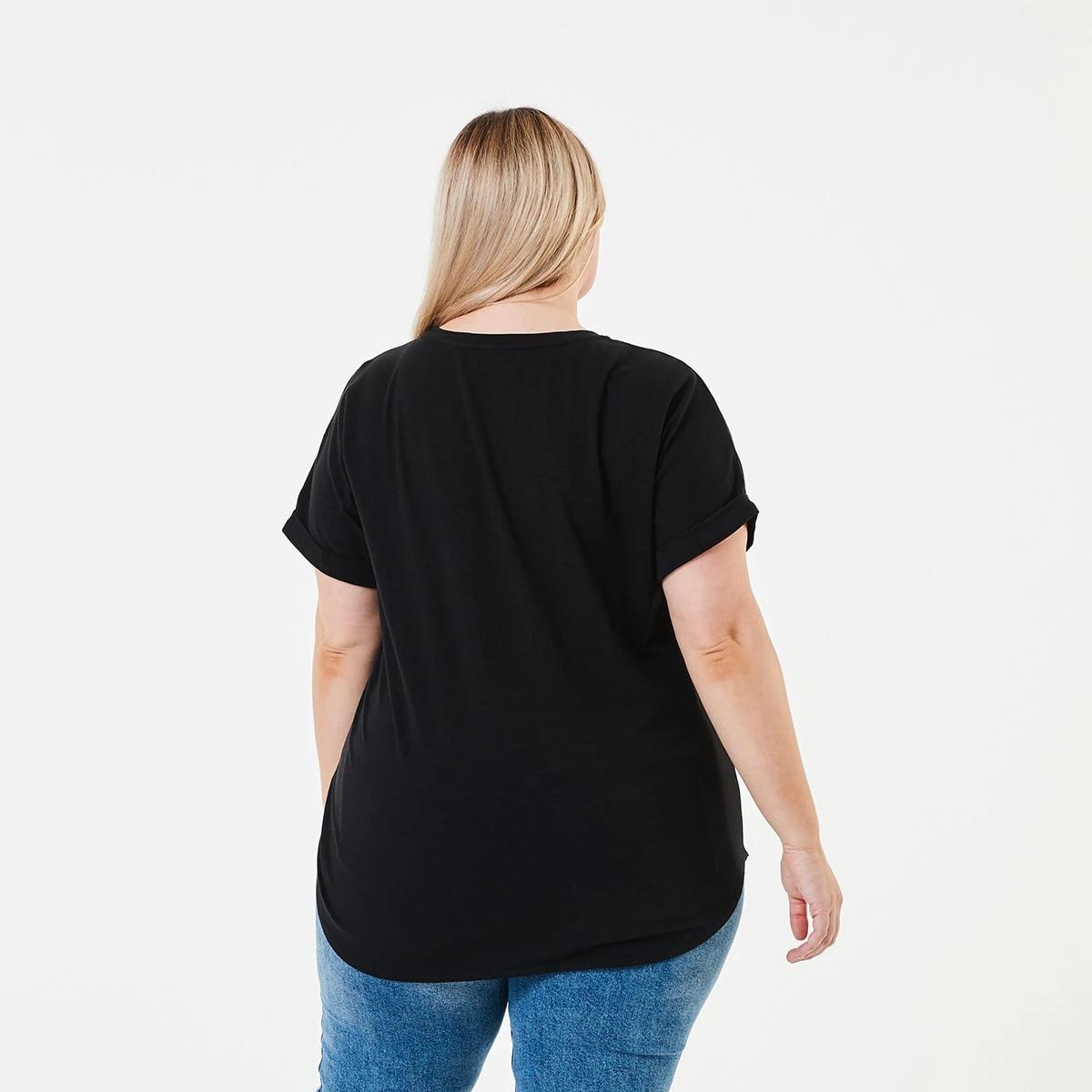 3 Curve Short Sleeve Longline Slub T-shirt BLACK, 3 of 4