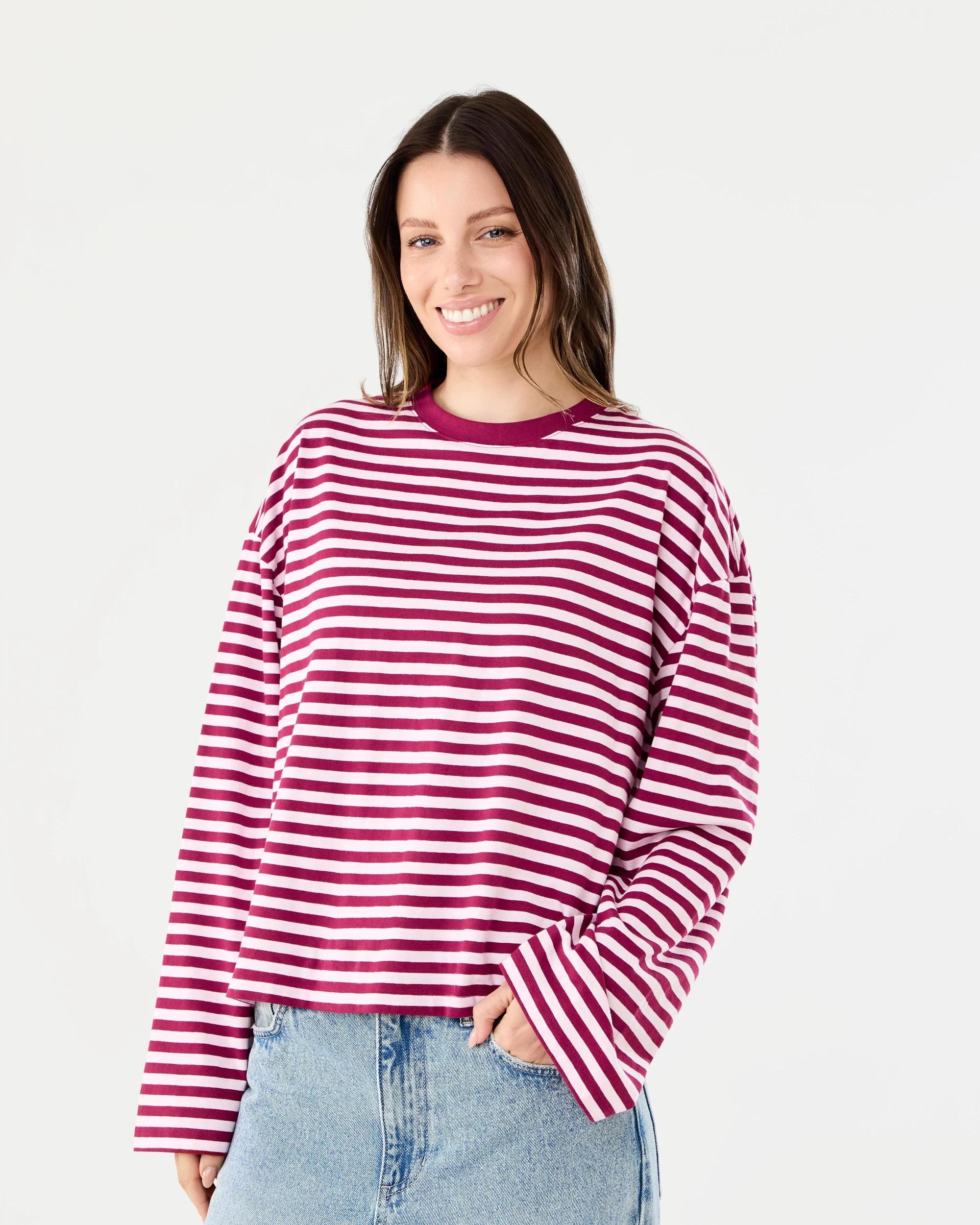 2 Long Sleeve Oversized Boyfriend Print T-shirt Cranstripe, 2 of 6