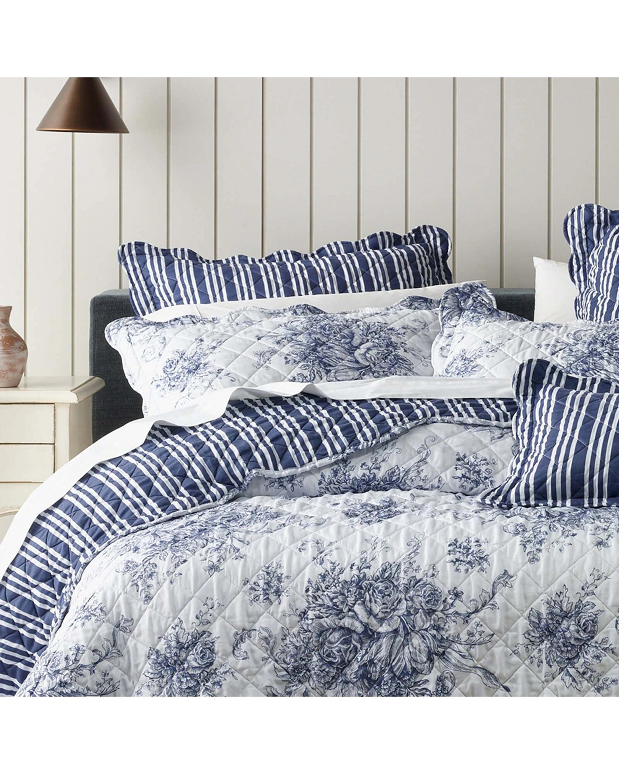 2 Bianca Amorette Single Polyester Bedspread Set French Provincial Design - Blue, 2 of 2