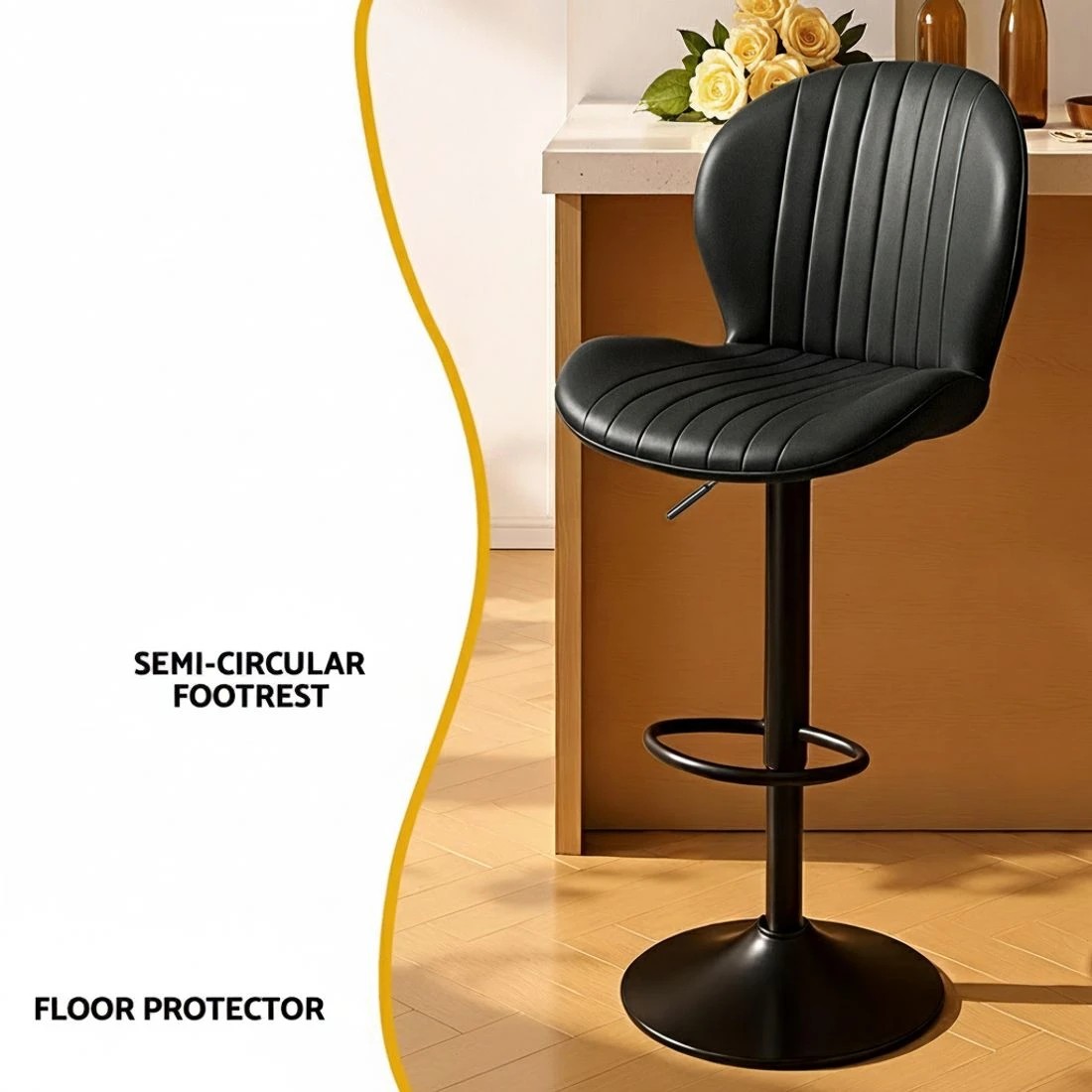 6 Artiss 4x Bar Stools Kitchen Swivel Gas Lift Counter Chair Shell Leather - Black, 6 of 7