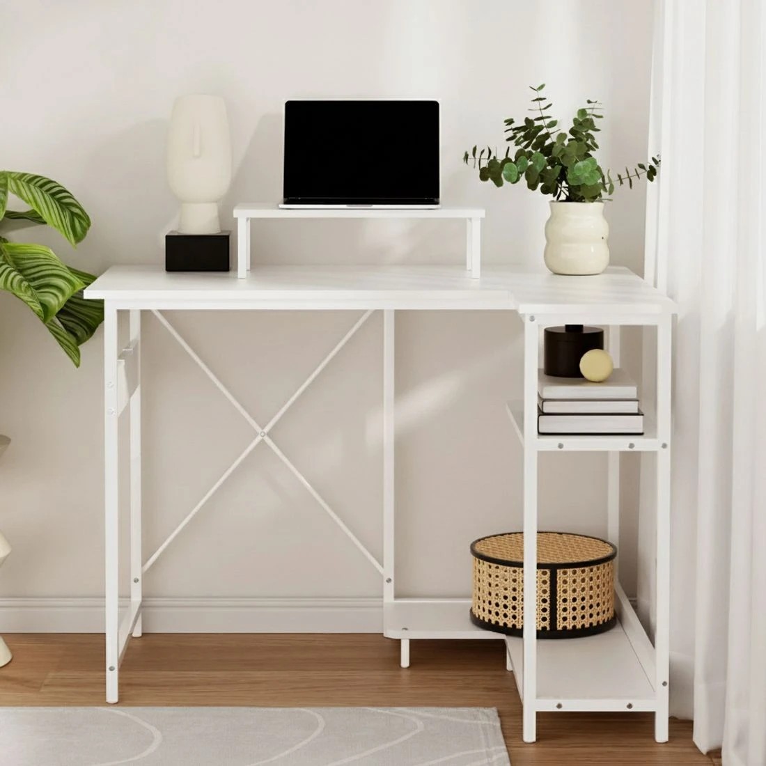 4 Artiss Computer Desk L-Shape Home Office Study Table Open Shelves  100CM - White, 4 of 6