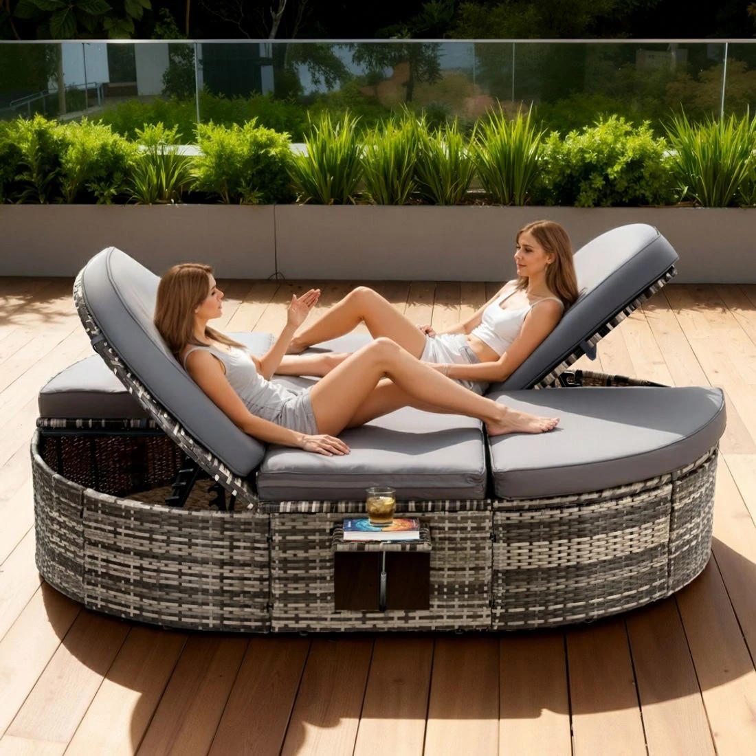 6 Gardeon Outdoor Day Bed Sun Lounge Setting Wicker Lounger Patio Furniture w/ Retractable - Grey, 6 of 7