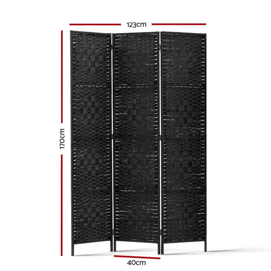 2 Artiss 3 Panel Room Divider Screen 123x170cm Woven Black - Black, 2 of 8
