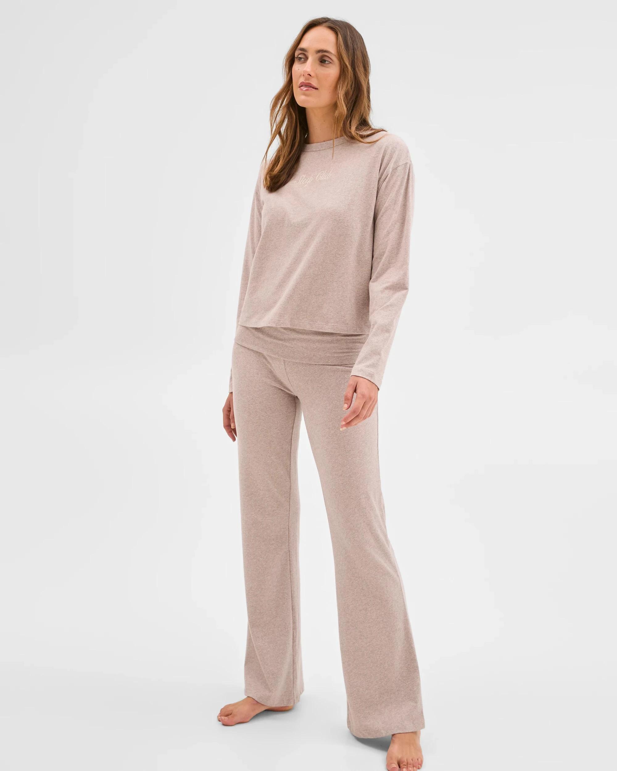 3 Lily Loves Australian Cotton Folded Waist Flare Leg Sleep Pants MUSHROOM, 3 of 7