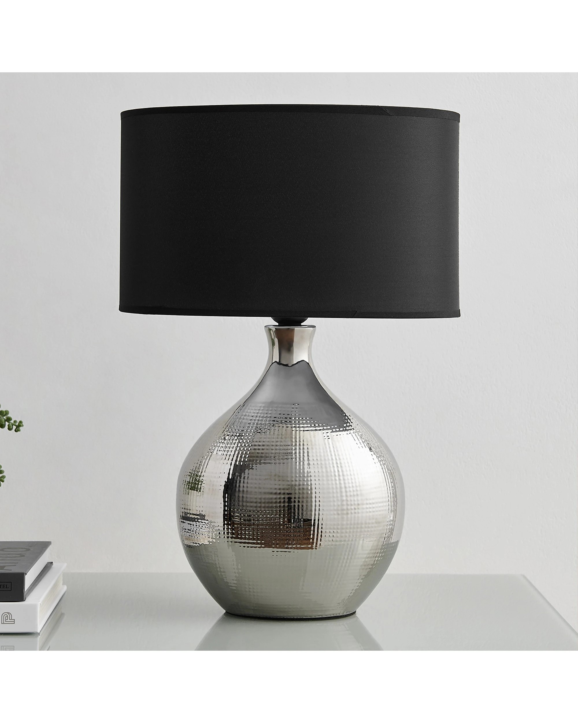 3 Sherwood Lighting Cosmo Contemporary Bedside Table Lamp Art Deco Textured Silver - Black, 3 of 6