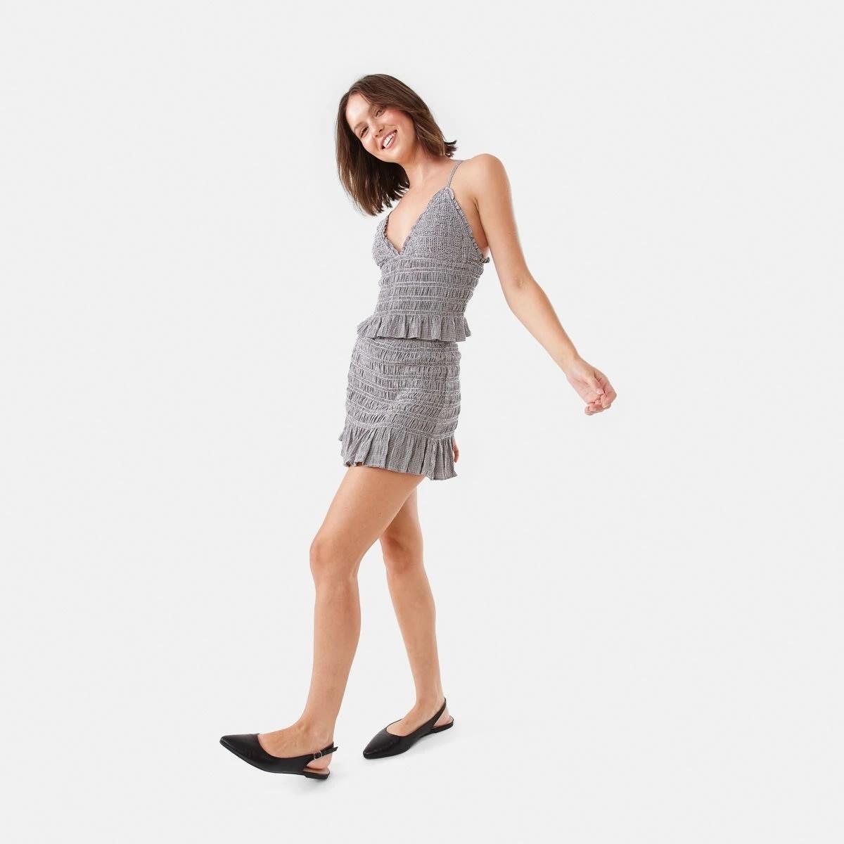 3 Shirred Mini Skirt Brwn Chk, 3 of 8